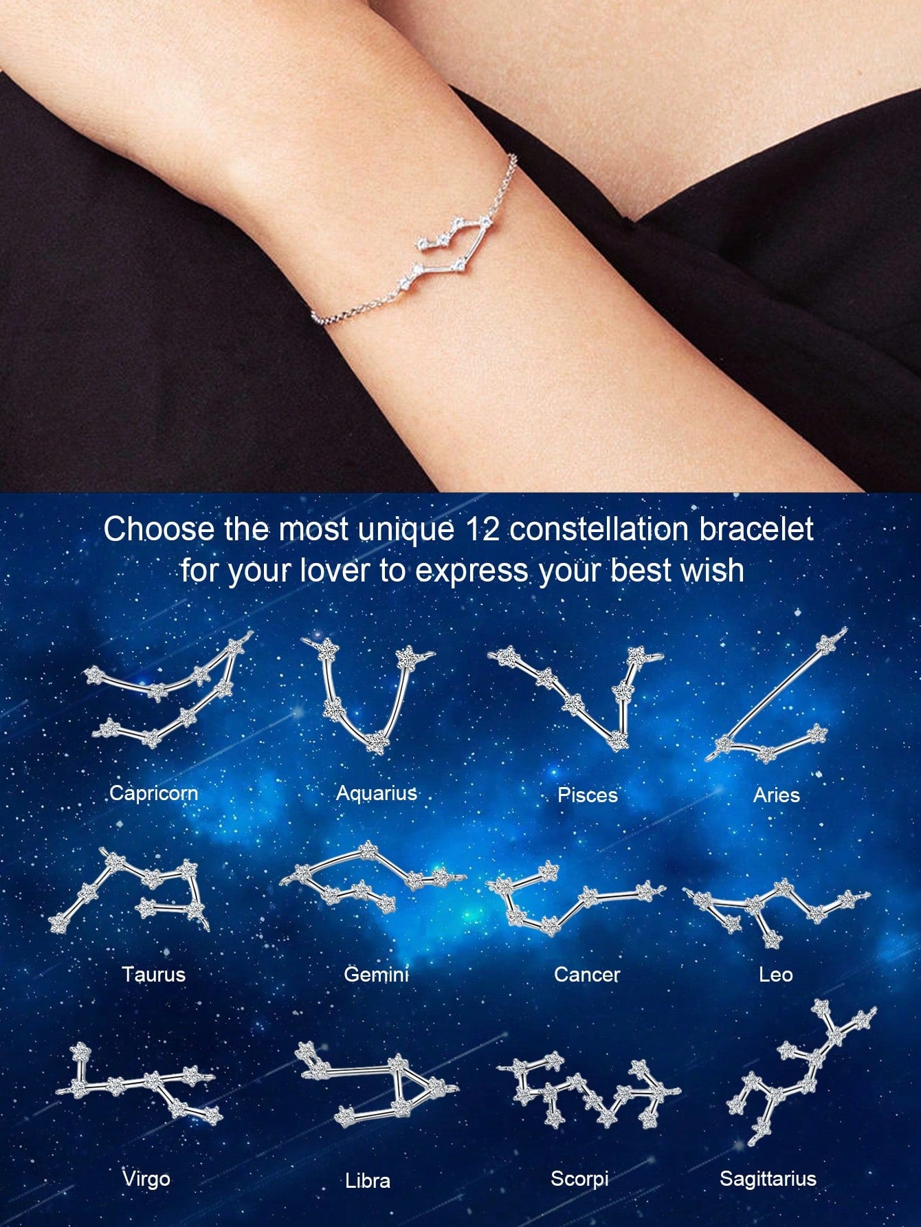 S925 Sterling Silver Wedding Bridal CZ Horoscope Zodiac Bracelet 12 Constellation Astrology Link Bracelet For Women Girls Valentine'S Day Birthday Gifts-Silver-1