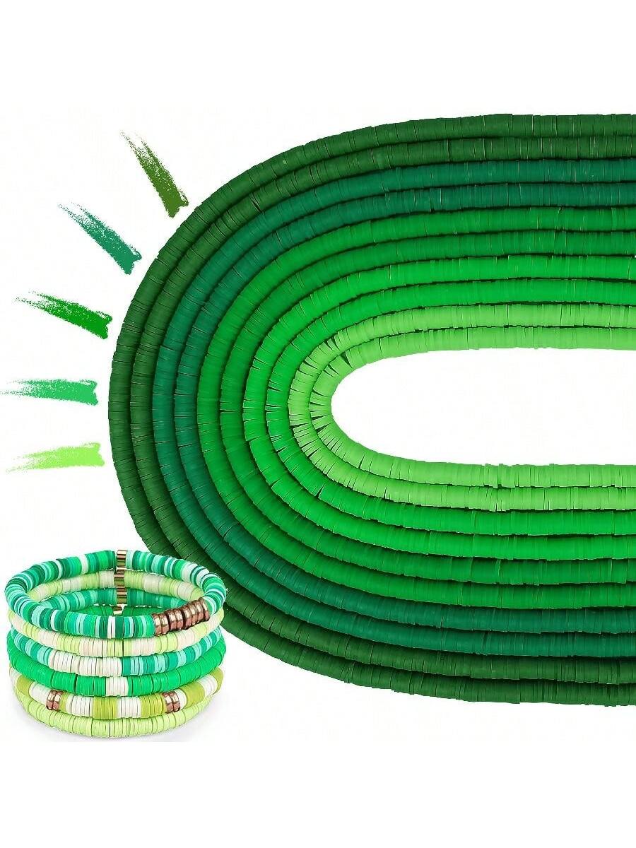 3500pcs 10 Strands Polyclay Beads Kit For Jewelry Making, 6mm Black Stone Beads For Bracelet And Necklace Making-Green-1