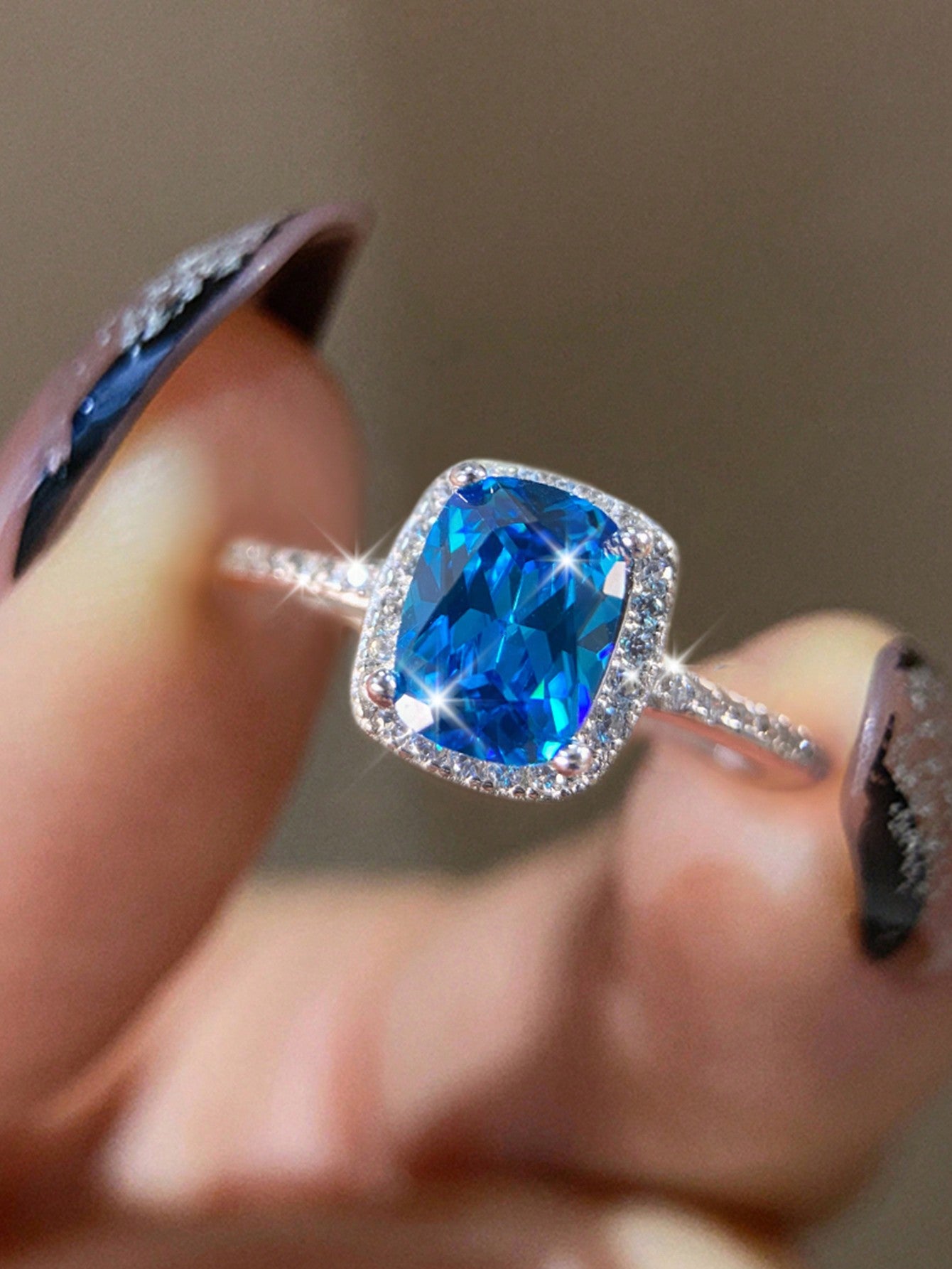 1pc Blue Diamond High Sparkle Ring Ladies Jewelry For Women S925 Sterling Silver Zirconia Luxury Gorgeous Fine Jewelry Gift For Wedding Promise Ring-Blue-1