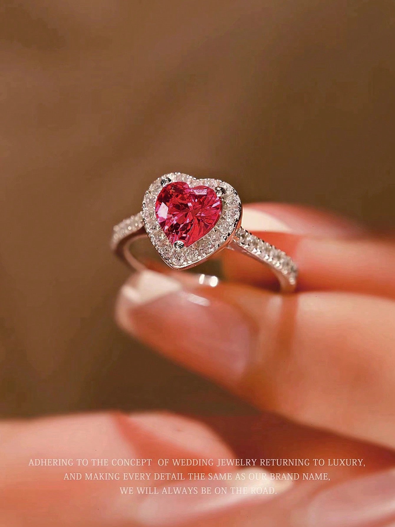 S925 Silver Pink Heart Shaped Ring, Romantic Sweet Wedding Ring, European And American Style Simple Colorful Birthstone Love Ring, Couple Gift For Women-Hot Pink-1