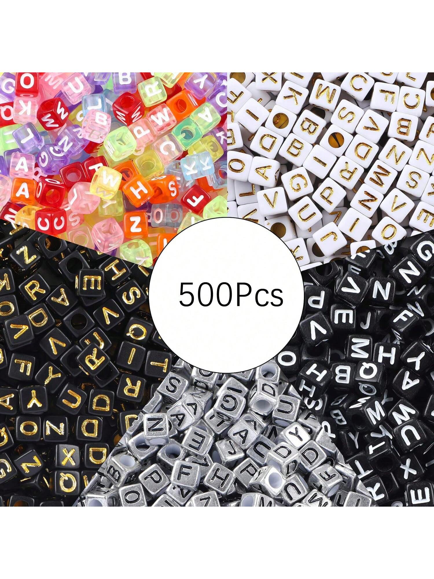 500pcs 5-Colors  Letter  Beads   Alphabet  Beads   Acrylic  Color   Cube  Kandi  Beads  For  Artificial  Jewelry  Making  DIY  Necklace  Bracelet  6mm-Multicolor-1