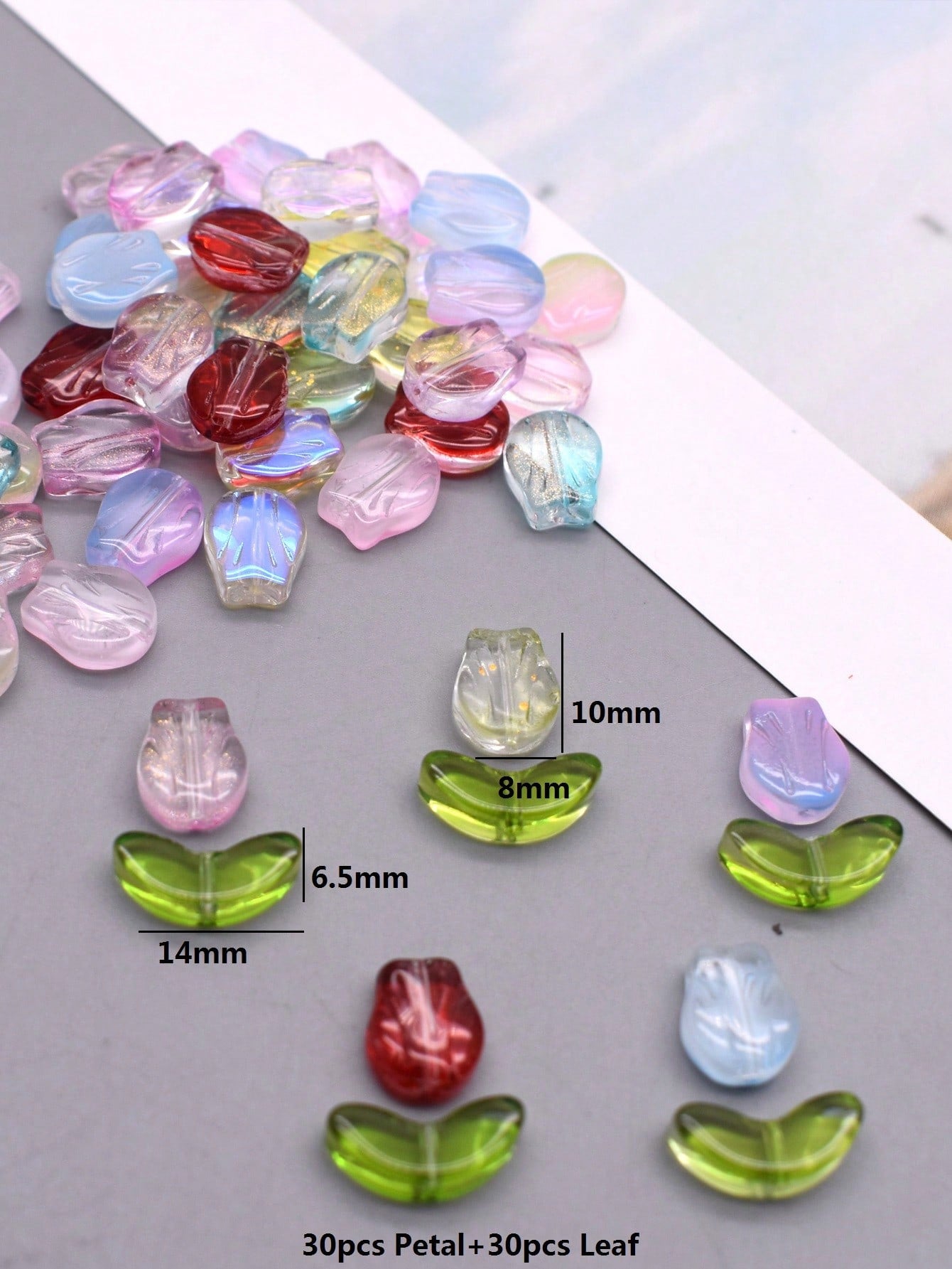 New Shape 30pcs Mix Color Tulip And 30pcs Leaf For Jewelry Making DIY Necklace Earring Bracelets-Multicolor-1