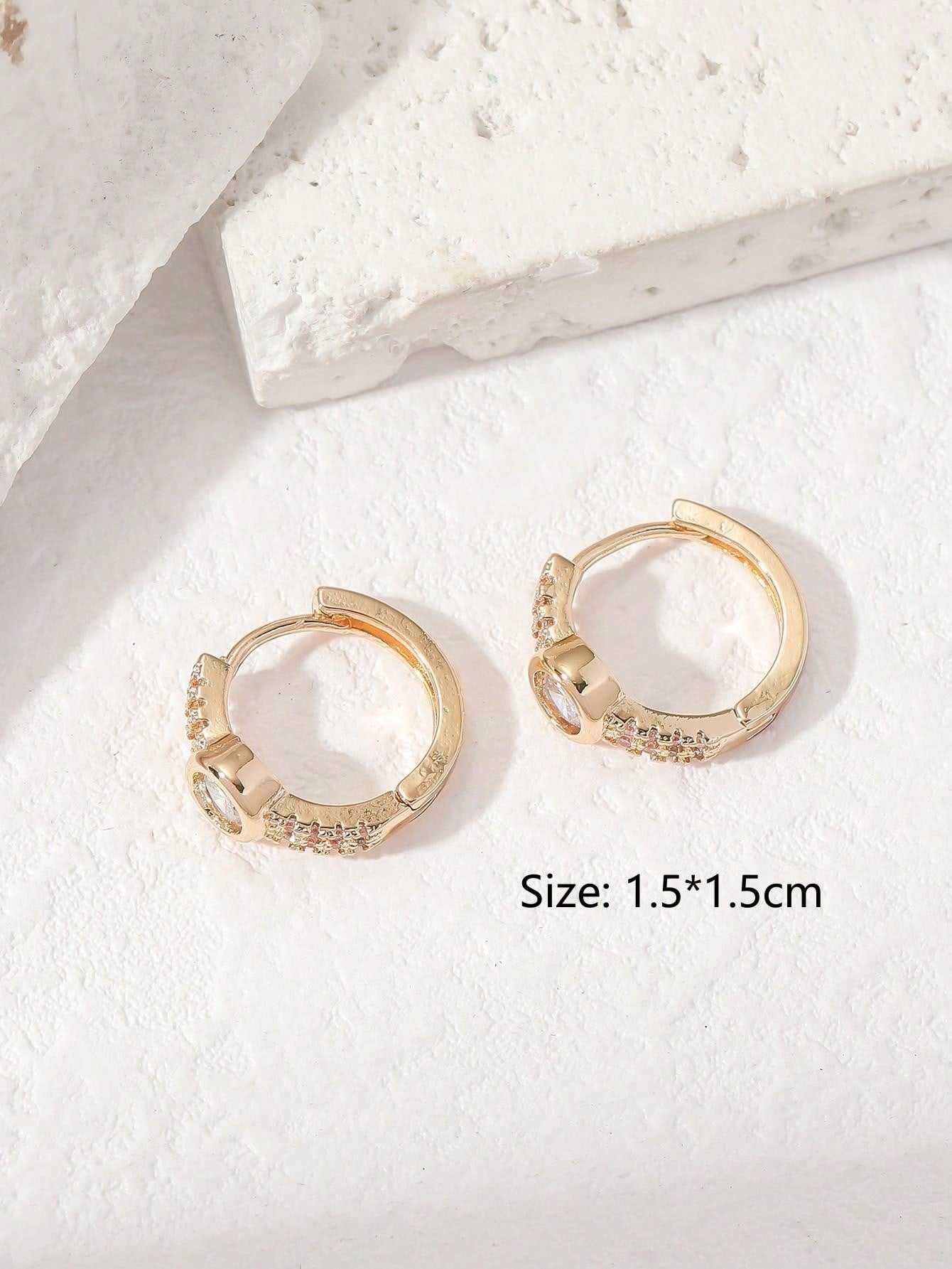 2pcs Gorgeous Style Copper & Cubic Zirconia Stud Earrings For Women, Perfect For Dating, Party, Wedding-Yellow Gold-1