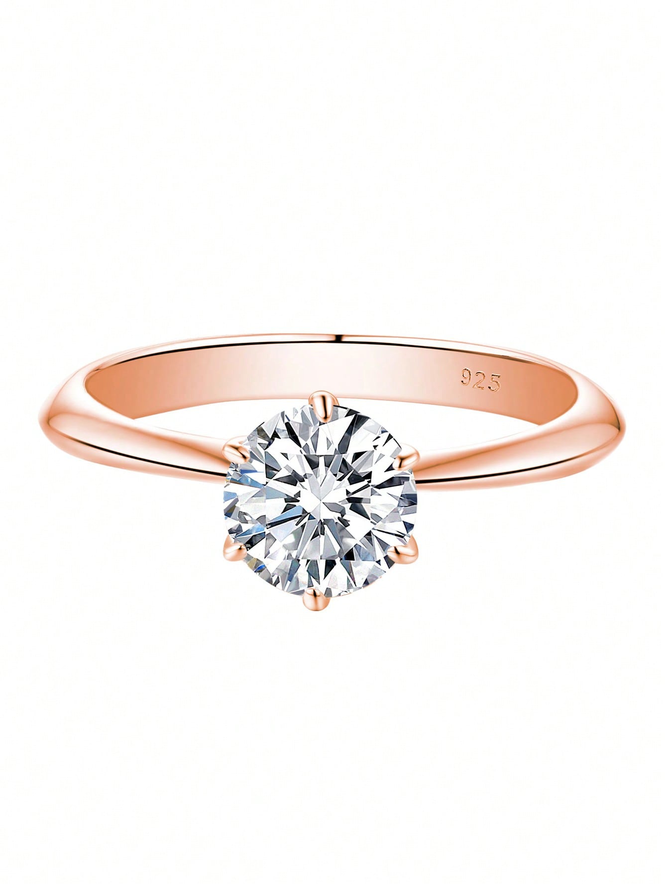 1pc Exquisite 925 Sterling Silver Laboratory-Created 6.5*6.5mm 1.0Ct Round Cut Moissanite Diamond Rose Gold Color Silver Ring For Women For Wedding Fine Jewelry Valentines Gift-Rose Gold-1