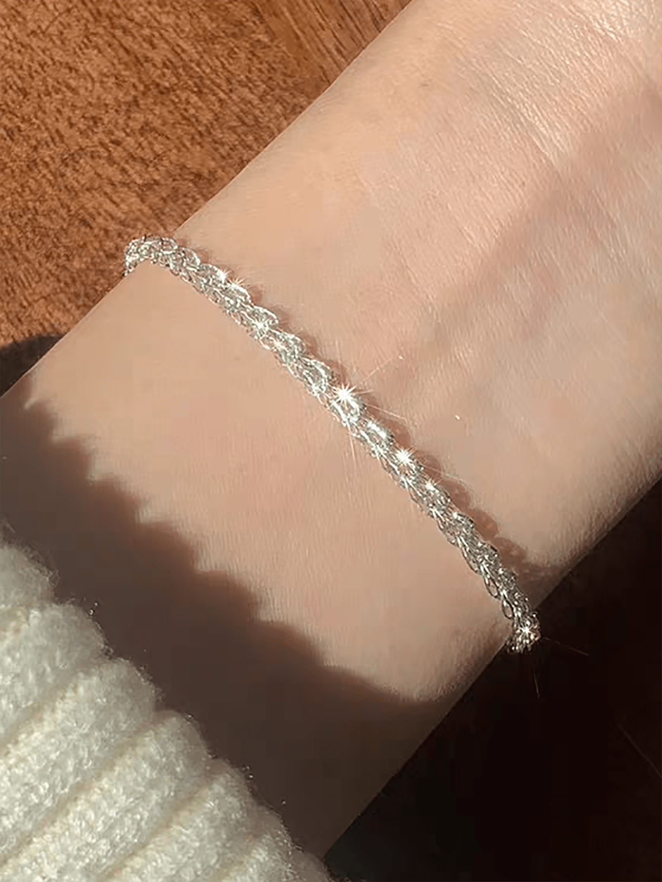 1pc Exquisite S925 Sterling Silver Super Sparkling Bracelet For Women Girl Fashion Retro Party Daily Life Dating Gift Birthday Gifts-Silver-1