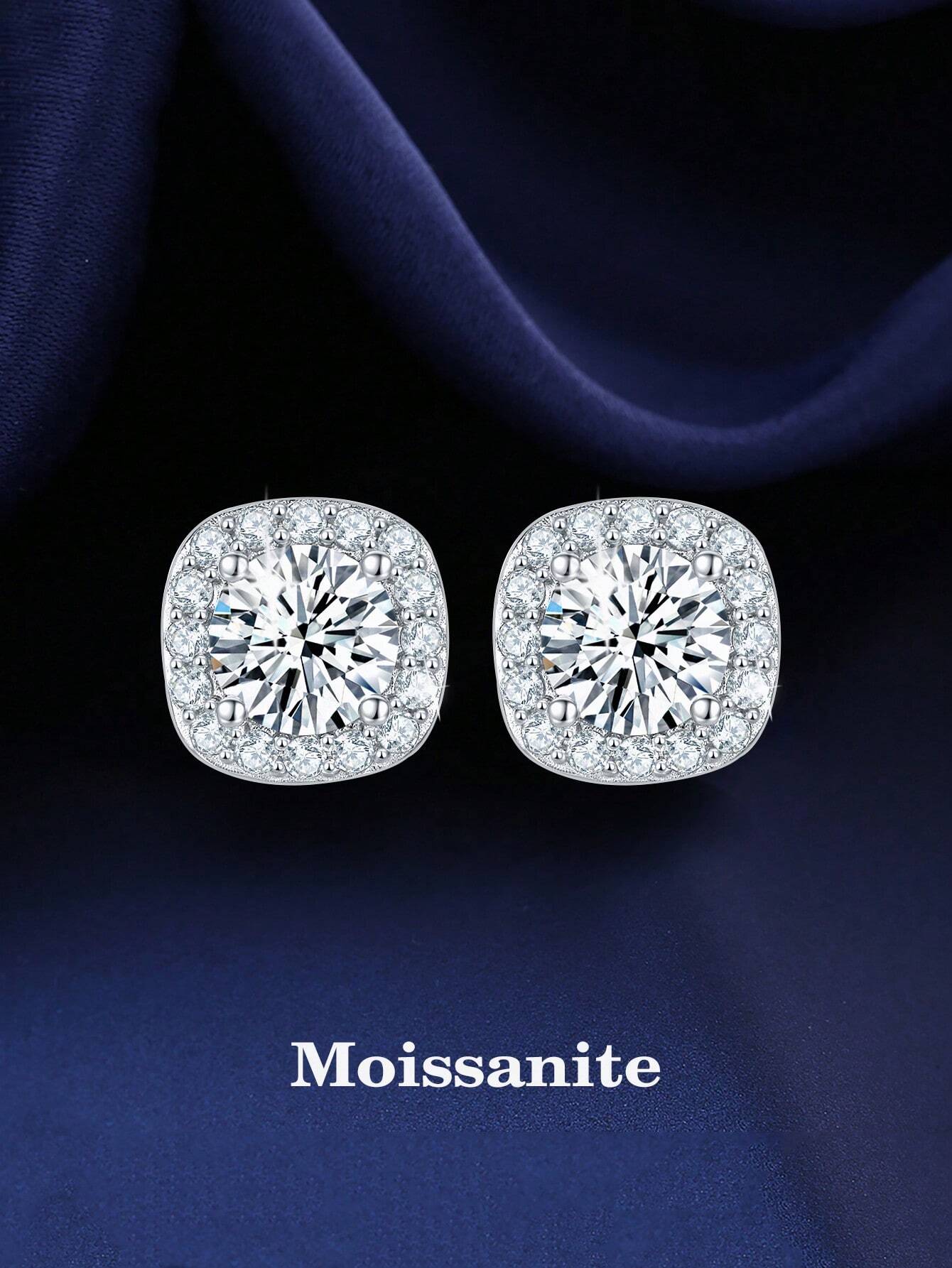 2pcs Of Elegant And Luxurious 925 Sterling-Silver Single 50-Point Moissanite Stud Earrings Suitable For Women To Wear For Daily Commutes, Banquets And As Mother's Day Gift In Jewelry Diamond Earrings