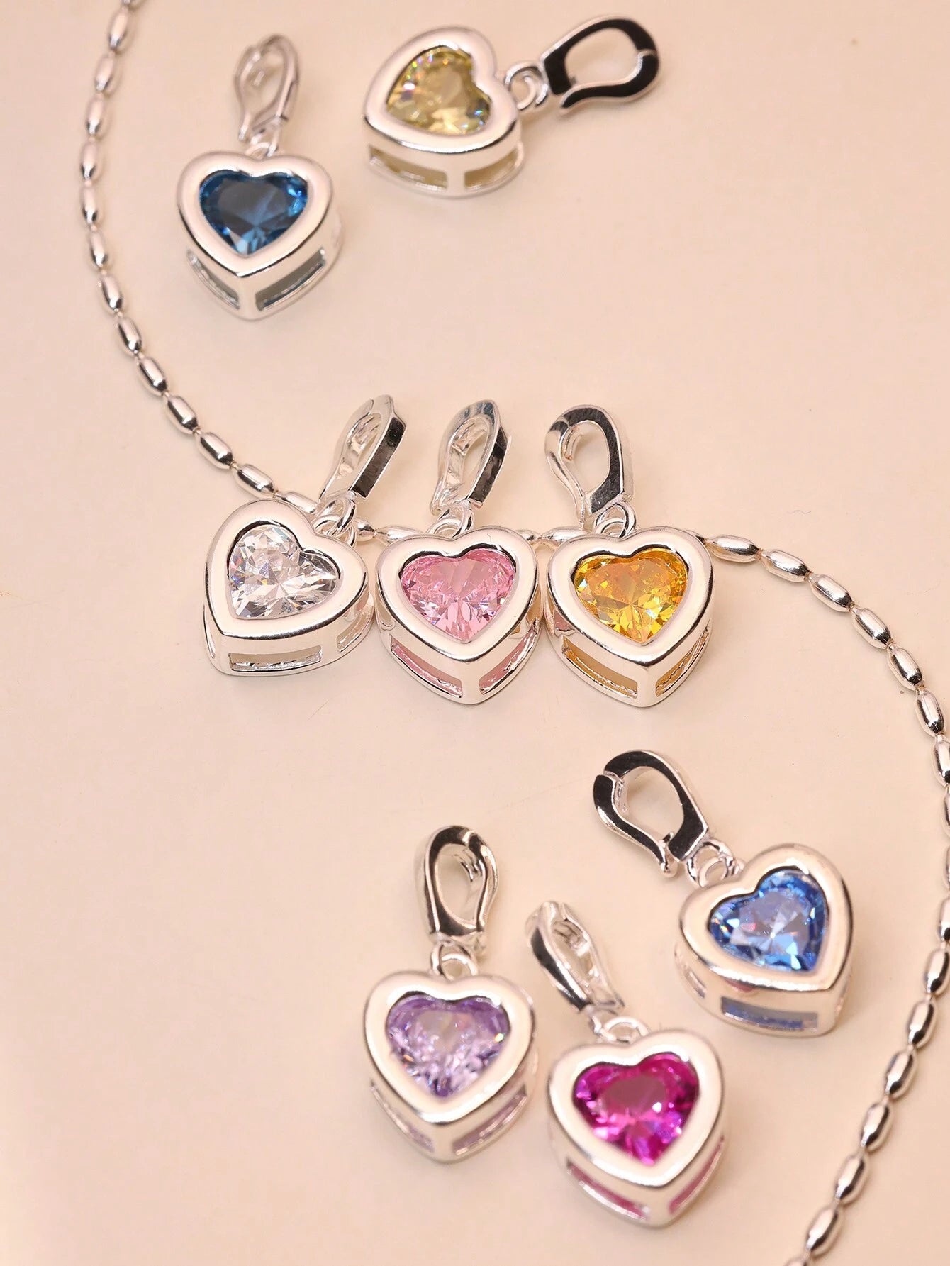 1pc S925 Sterling Silver Heart Shape Twelve Birthday Stone Decor Pendant Necklace For Women Girls, Without A Necklace