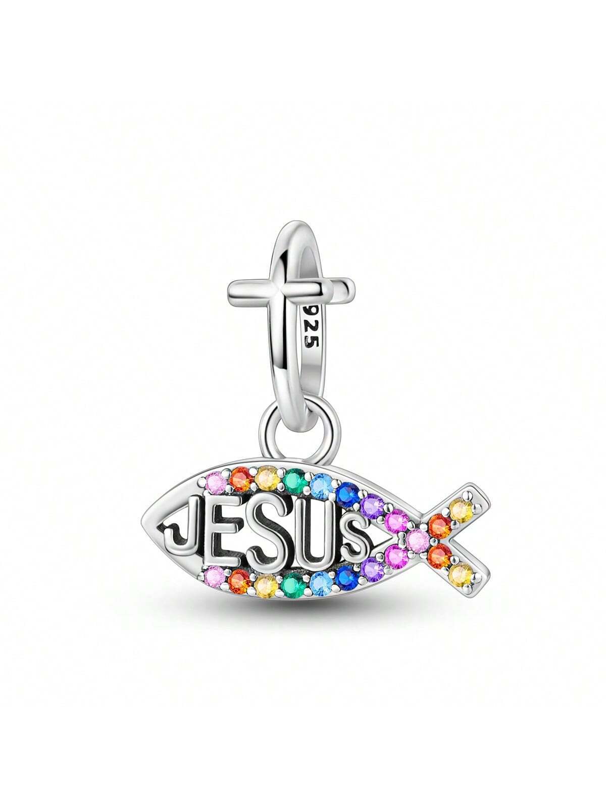 925 Sterling Silver Holy Light Jesus With Fish Charms Pendant Fit Bracelet Necklace Fine DIY Beads Luxury Blessing Cross Charms Jewelry Women Birthday Family Gift