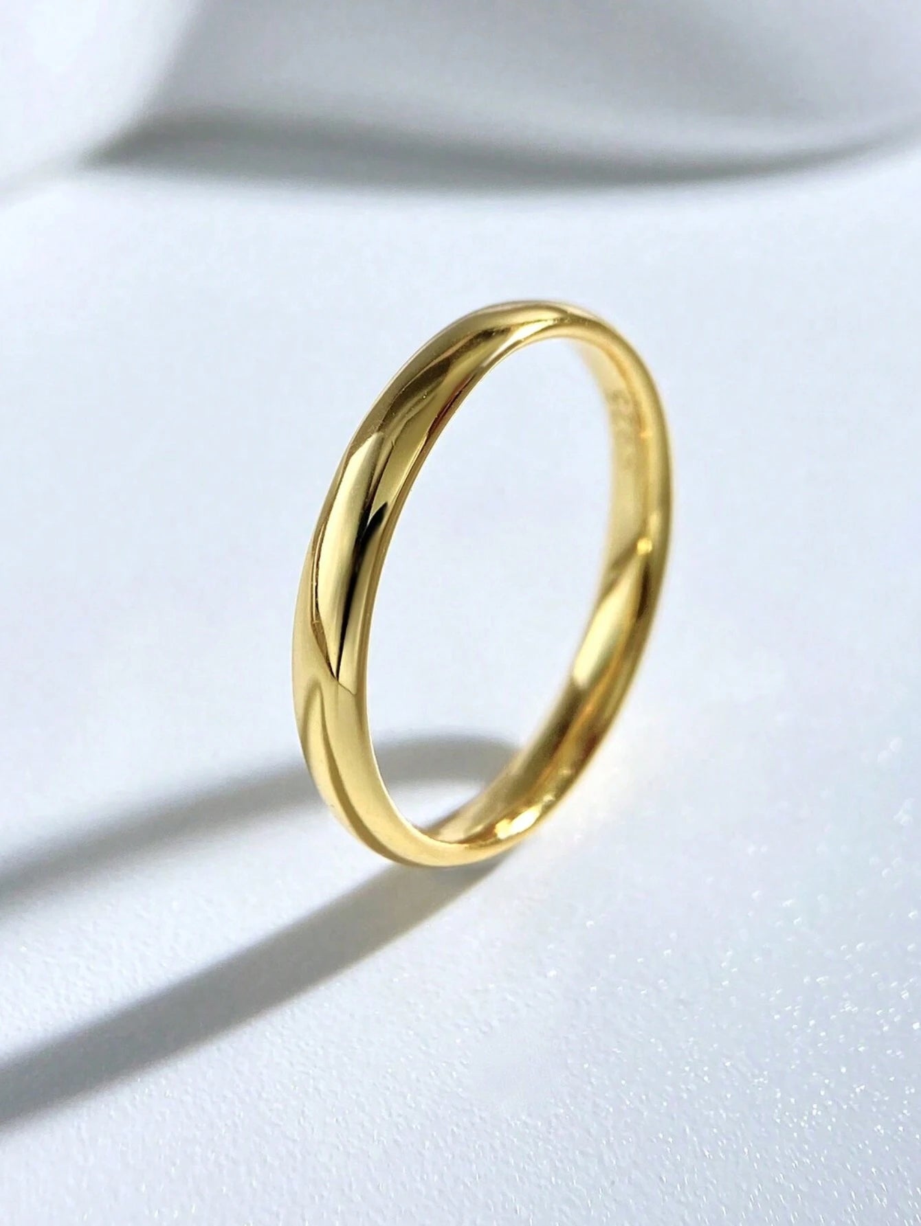 Pc Simple S925 Sterling Silver Plain Gold Ring Fine Jewelry Gift For Women