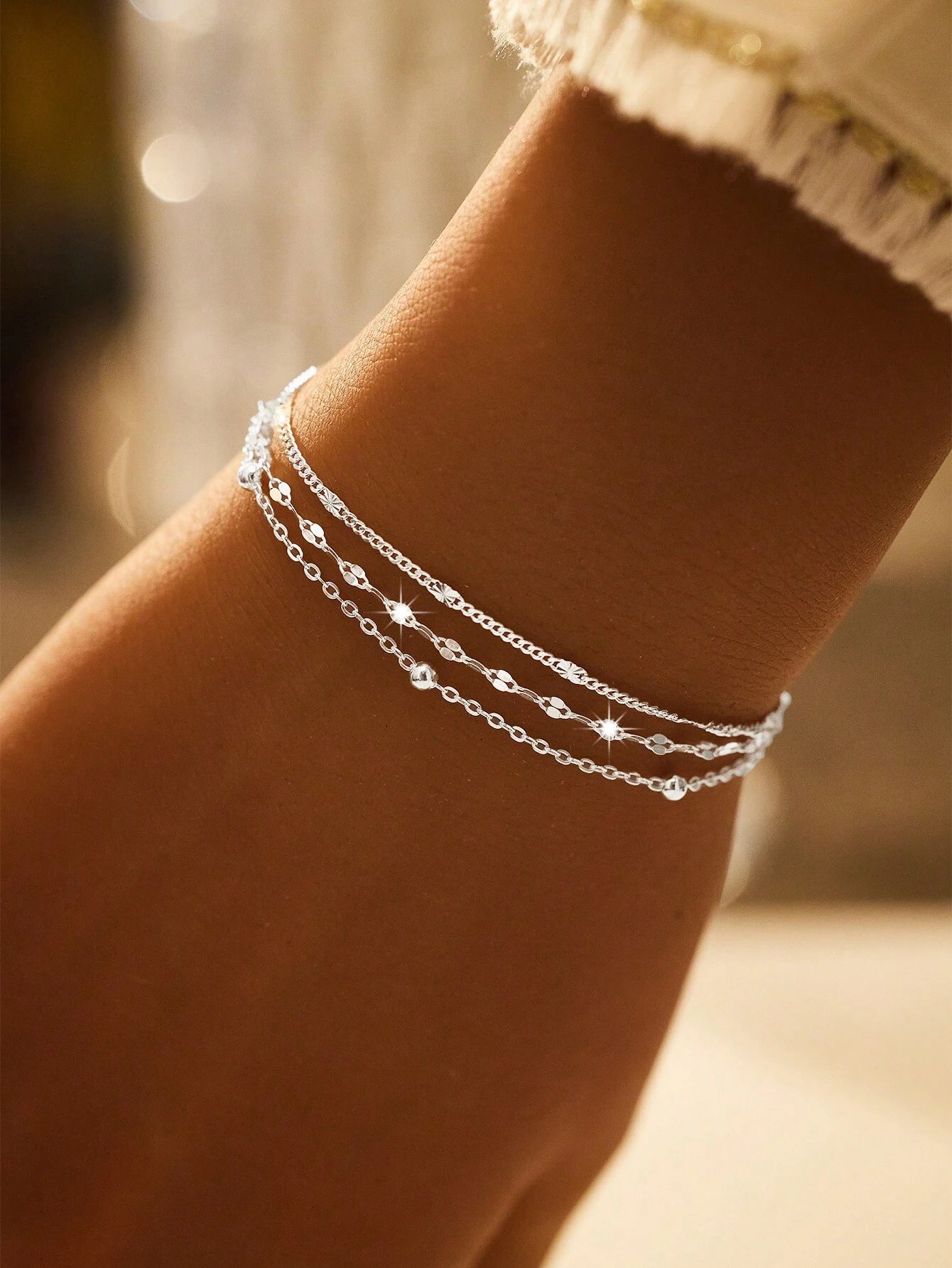 SYMFNY pc 925 Sterling Silver Elegant Multi-Layer Shiny Bracelet, Suitable For Women Everyday, Party, Holiday Wear