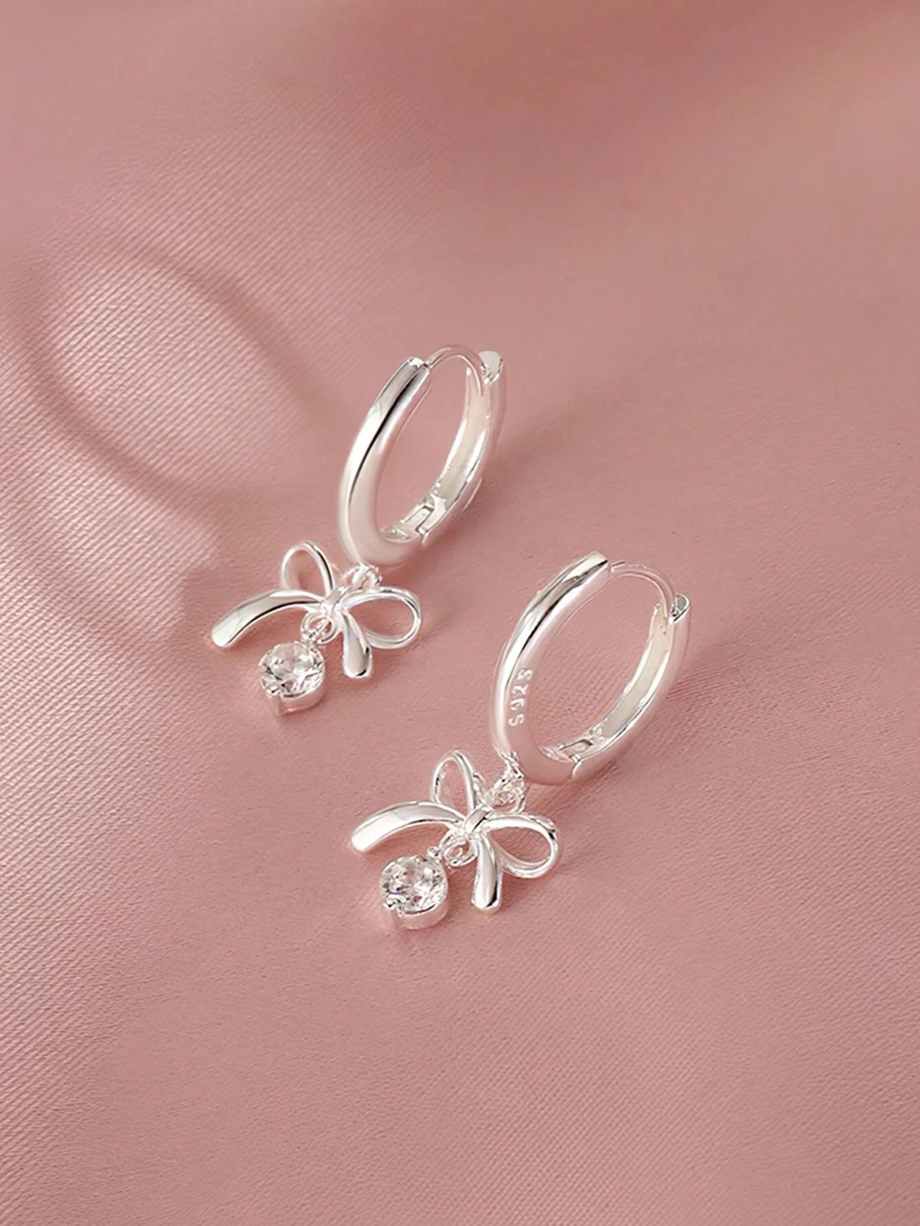 S925 Sterling Silver Bowknot Water Drop Earrings, Delicate Luxury Elegant Sweet Daily Wear Jewelry Gift For Women