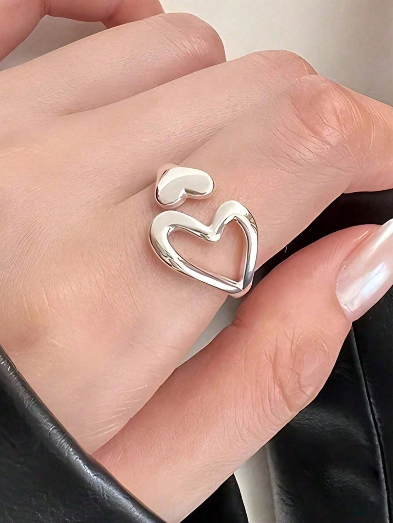 SYMFNY pc 925 Sterling Silver Hollow Heart-Shaped Ring, Minimalist Unique Design, Fashionable & Versatile Everyday Wear