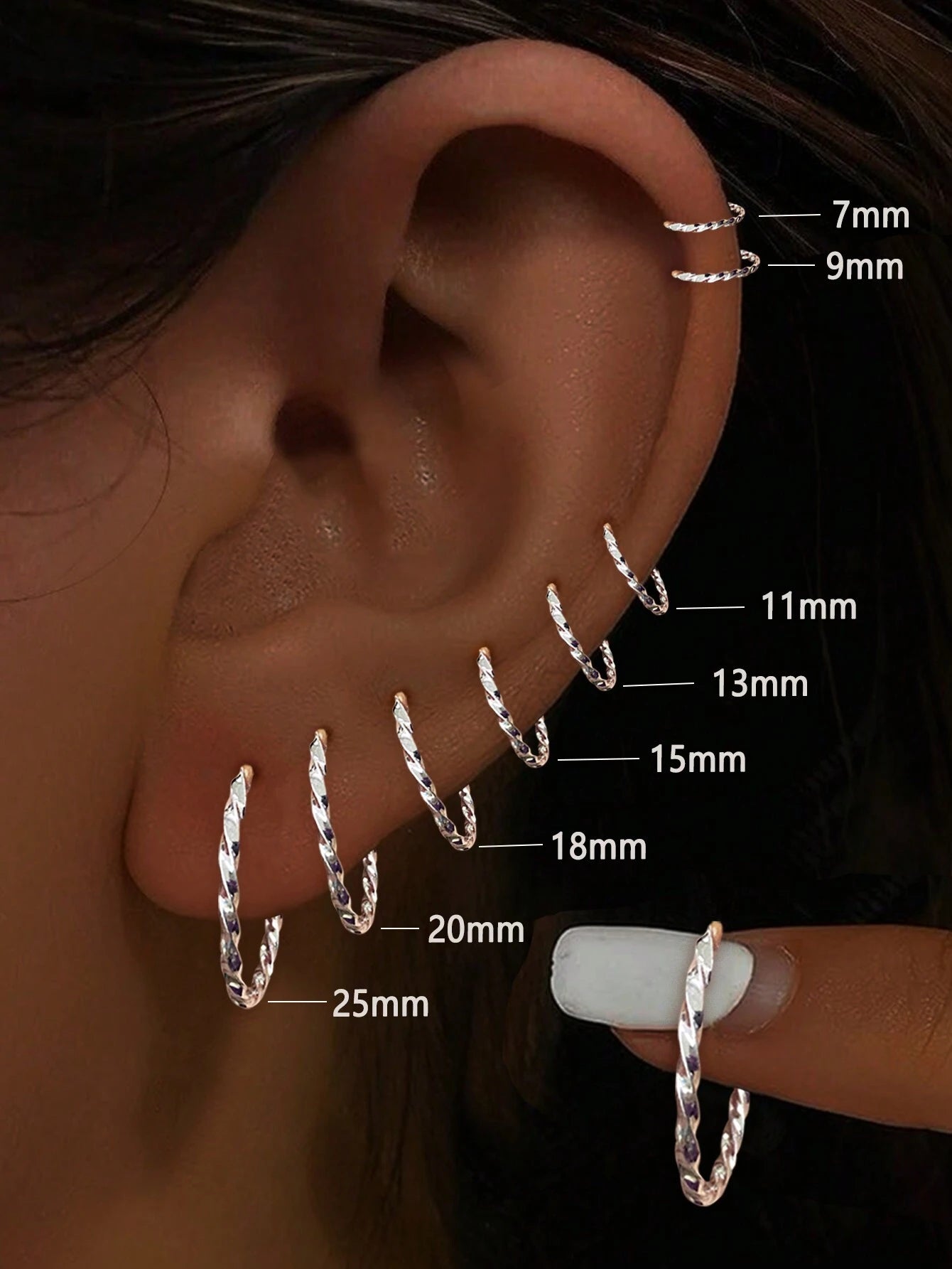 1 Pair S925 Sterling Silver Double Circle Smooth Ear Loop Twisted Earrings, Simple Classic Shape Ear Buckle Low To Sensitive Ear Loop Smooth 7mm 9mm 11mm 13mm 15mm 18mm 20mm 25mm Jewelry Gifts Send To Mother, Send To Sisters, Send To Girlfriend, Christ...