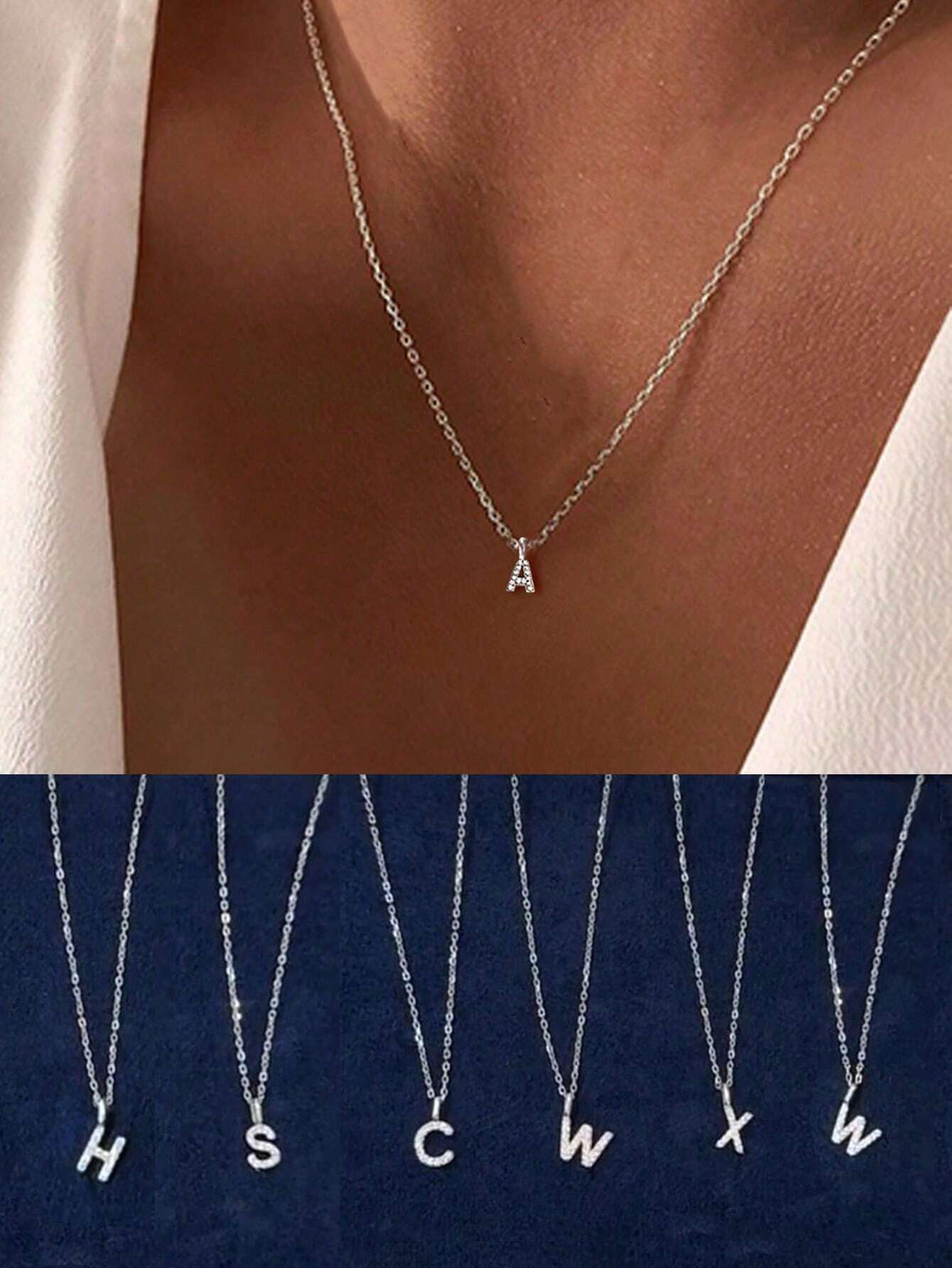 S925 Silver Necklace 26 Initial Letters A-Z Necklace For Bestie Women Girls Daily Dressing Up Gift