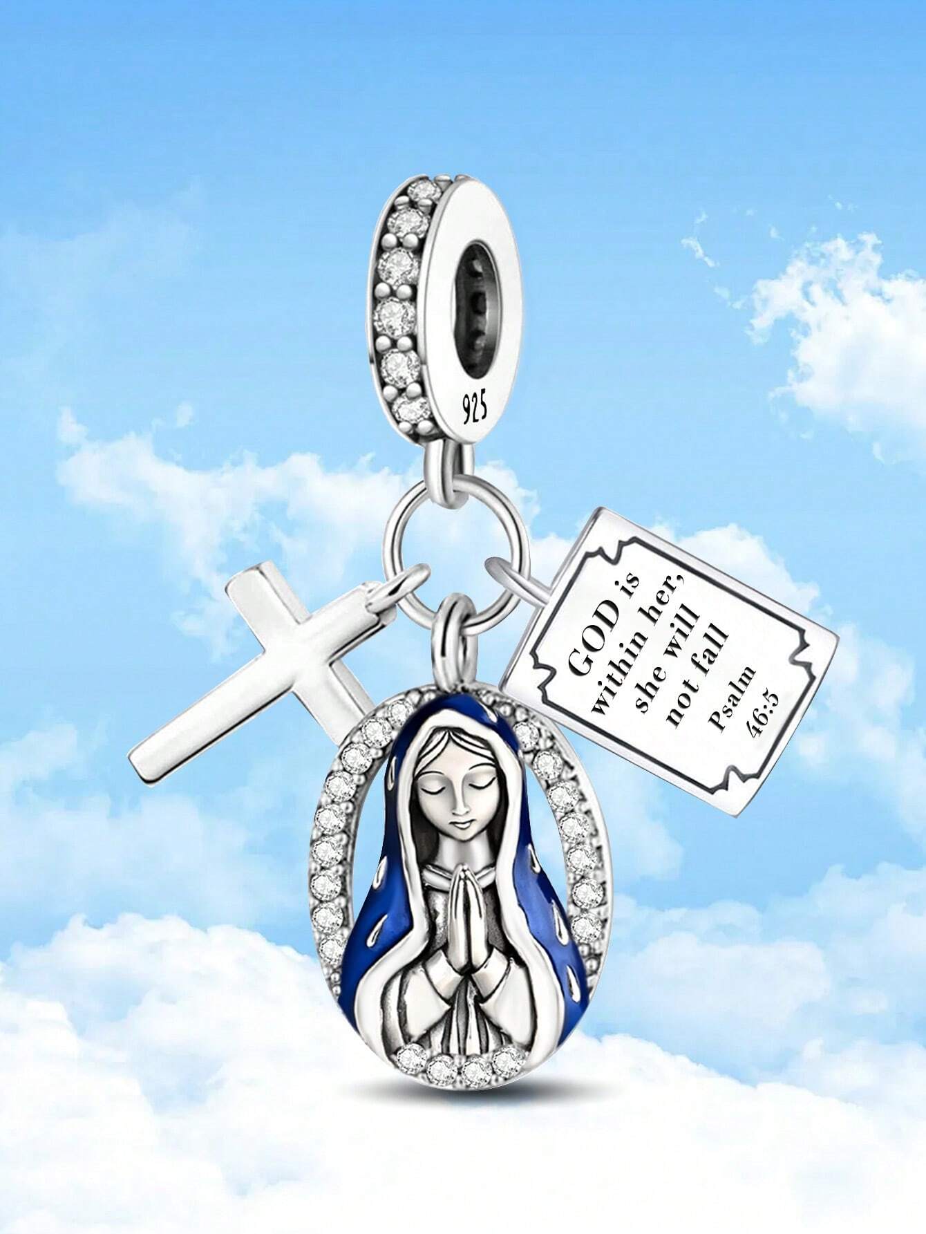 Pc Christmas Fashionable 925 Sterling Silver Virgin Mary Cross Beads For Women Bracelets Bangles DIY Jewelry Making And Daily Outfit Matching Jewelry Decoration For Girls