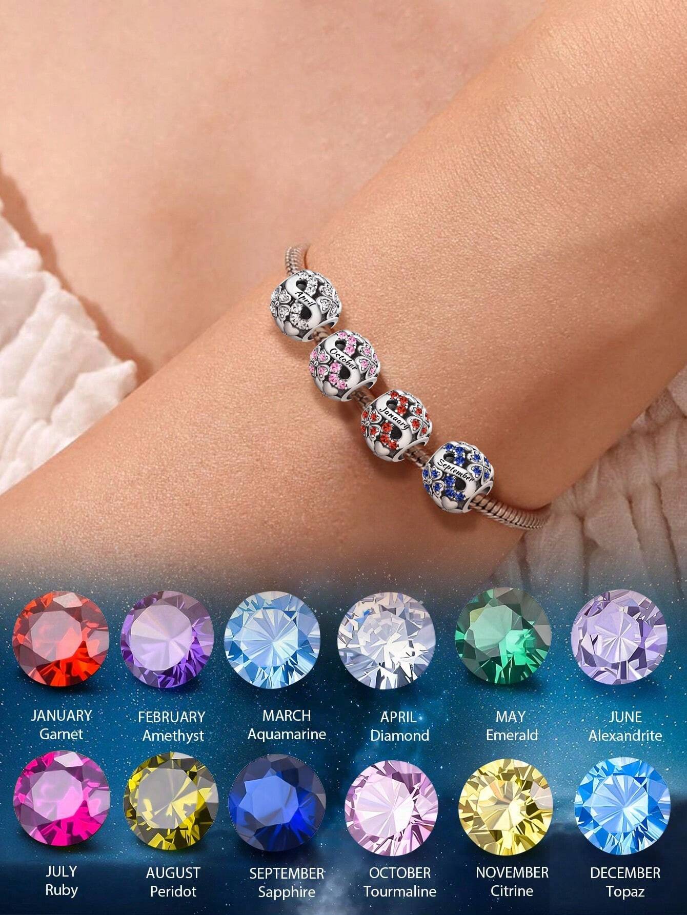 pc Fashionable 925 Sterling Silver Birthday Stone Charm Bead For Women Fit Bracelets Bangles DIY Jewelry Making Anniversary Gift Fine Ladies Jewellery