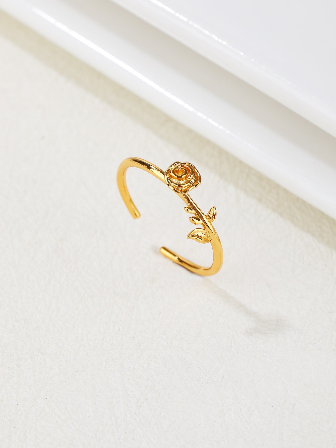 1 Korean Style Ins Style Small And Light Luxury Design Trendy Rose Flower Bone Branch Open Ladies Ring-Yellow Gold-1