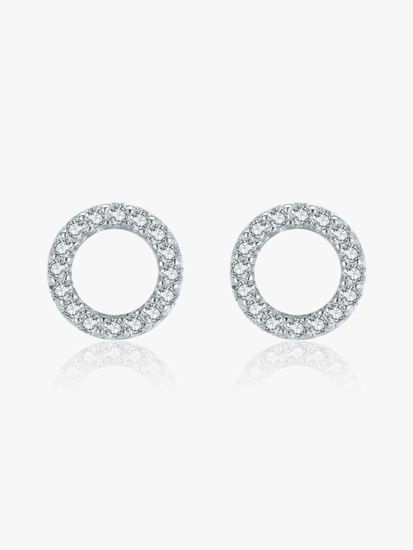 Cubic Zirconia Circle Silver Stud Earrings For Women Bridal Wedding Fine Jewelry