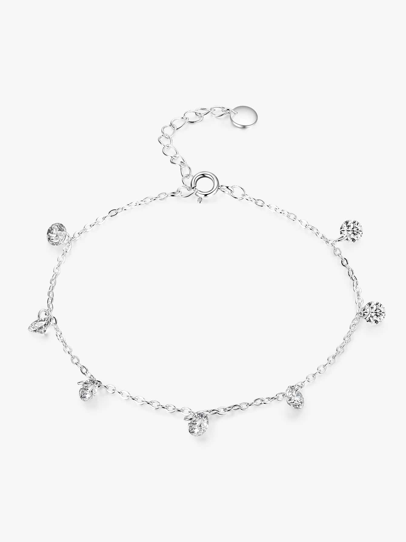 Cubic Zirconia Charm Silver Bracelet For Women Bridal Wedding Fine Jewelry