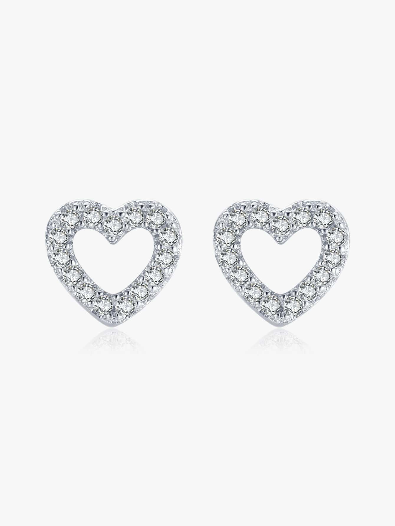 Cubic Zirconia Heart Silver Stud Earrings For Women Bridal Wedding Fine Jewelry