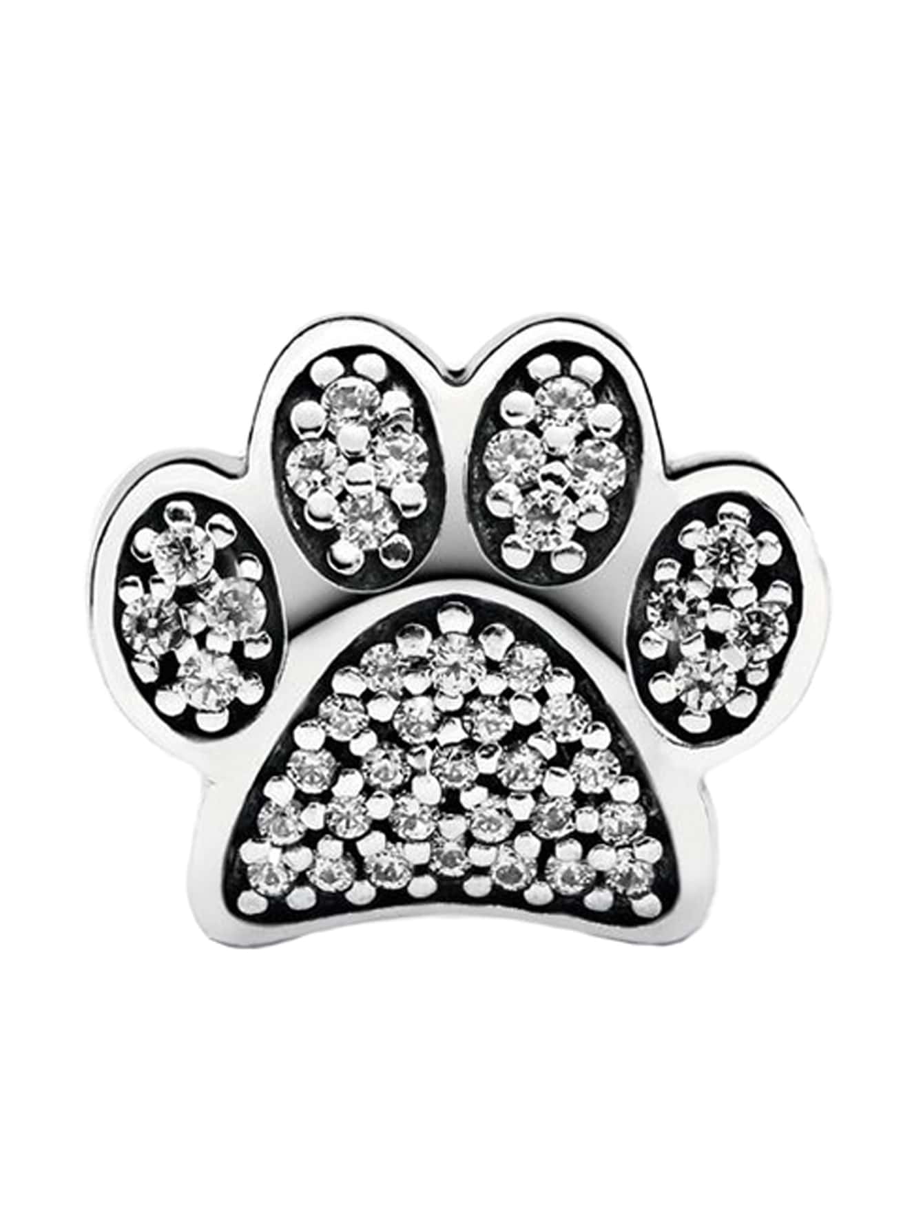 Rhinestone Decor Paw Design Silver DIY Bead