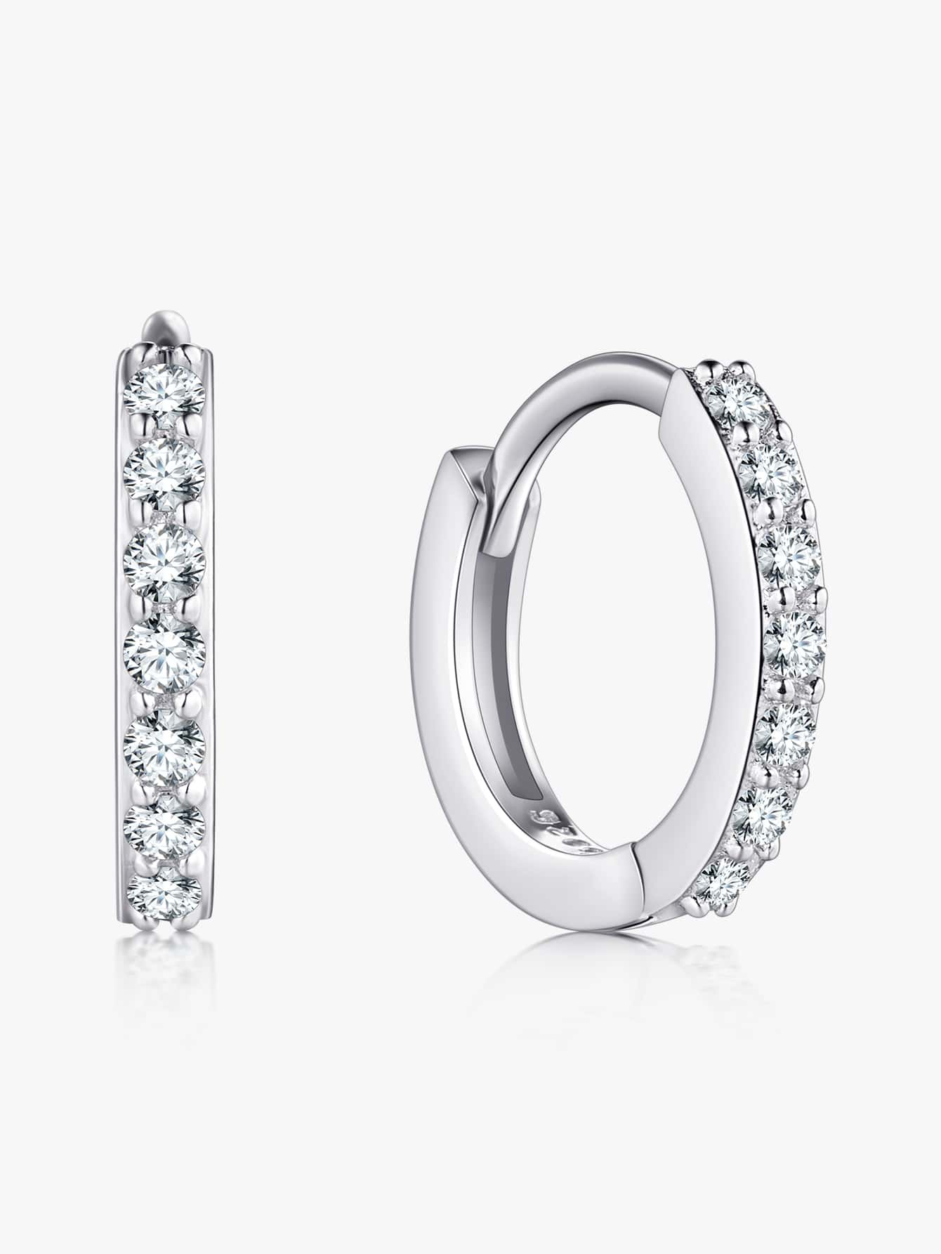 Cubic Zirconia Decor Silver Hoop Earrings For Women Bridal Wedding Fine Jewelry