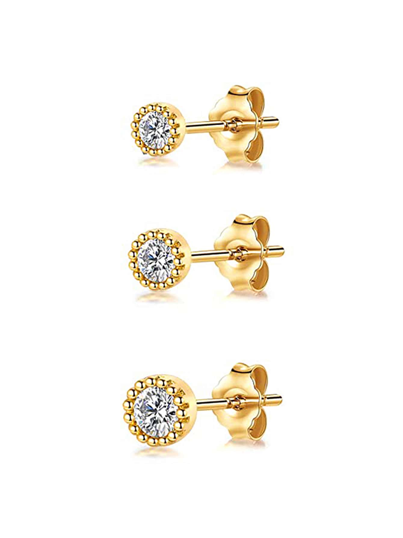 3pcs/set Cubic Zirconia Decor Stud Earrings For Women Bridal Wedding Fine Jewelry