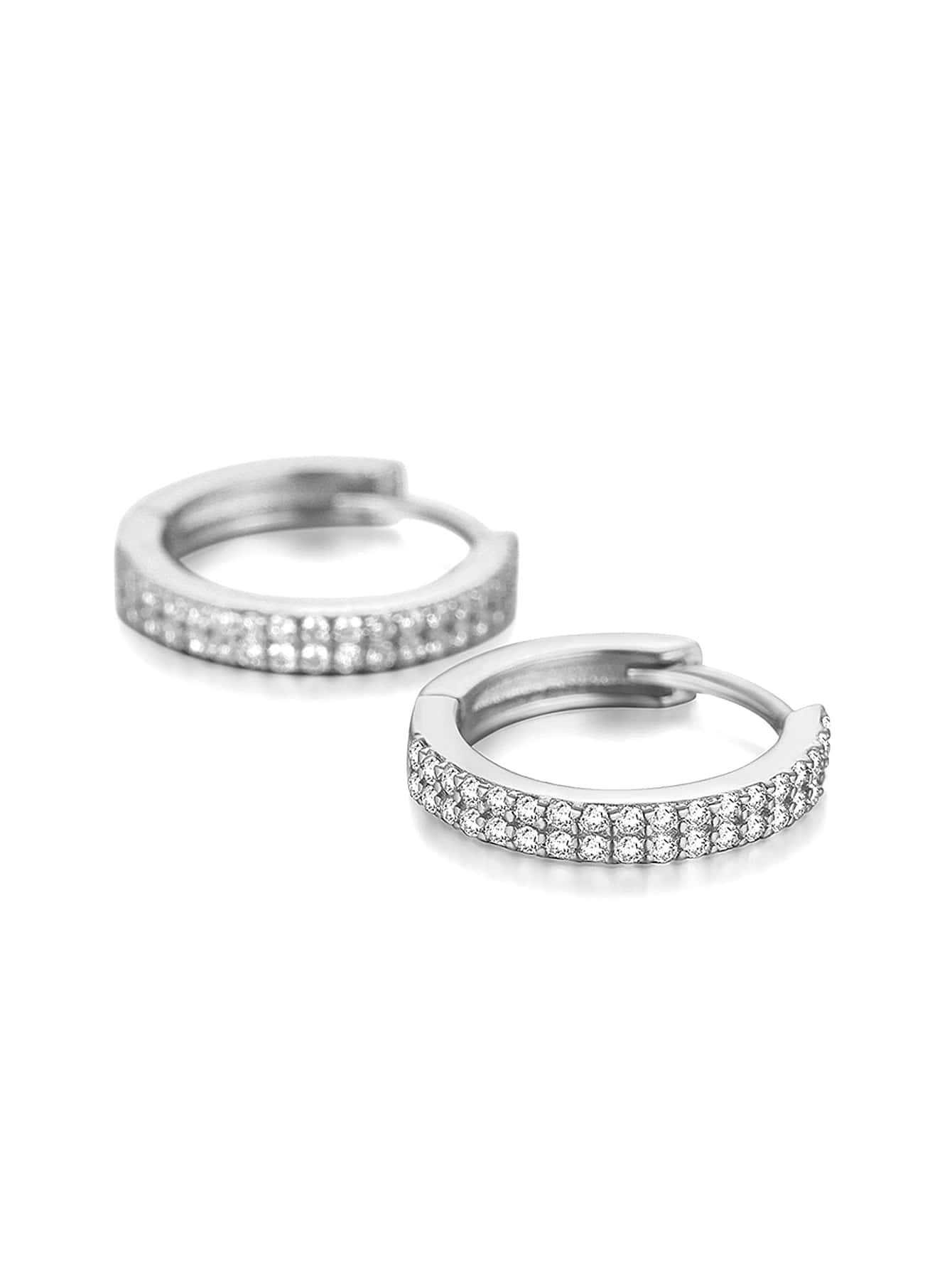 Cubic Zirconia Decor Silver Hoop Earrings For Women Bridal Wedding Fine Jewelry