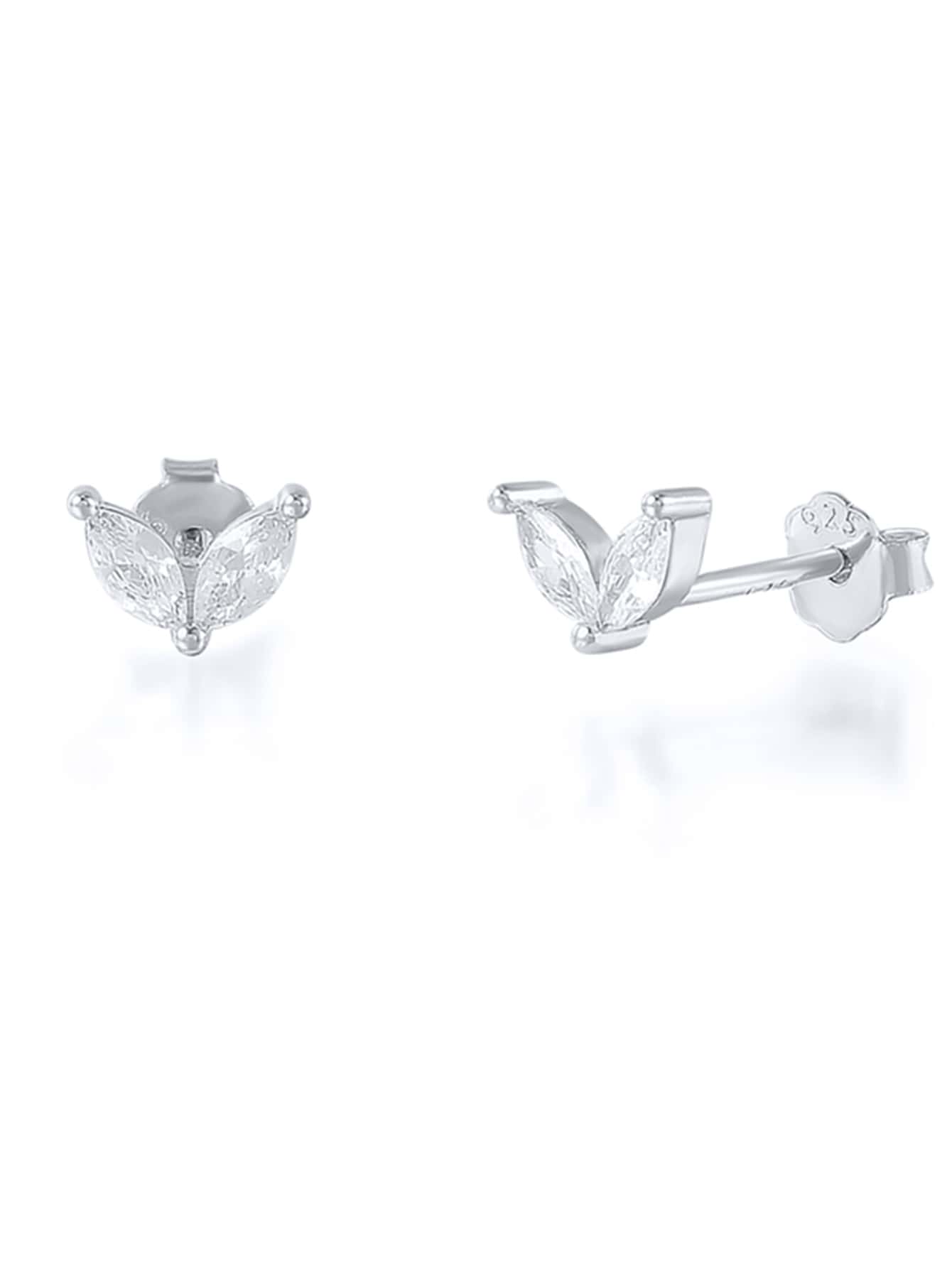 Cubic Zirconia Decor Silver Stud Earrings For Women Bridal Wedding Fine Jewelry