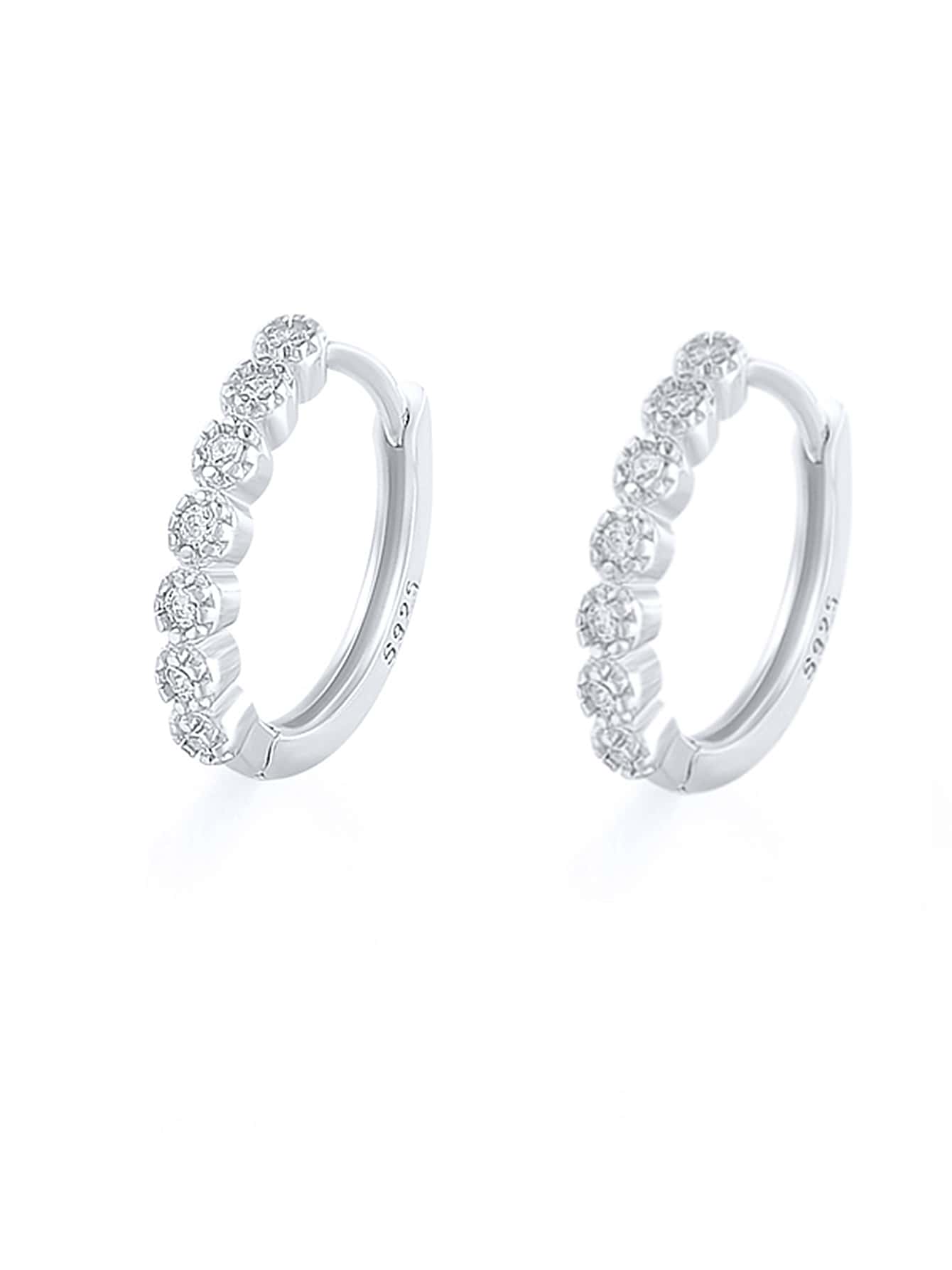 Cubic Zirconia Decor Silver Hoop Earrings For Women Bridal Wedding Fine Jewelry