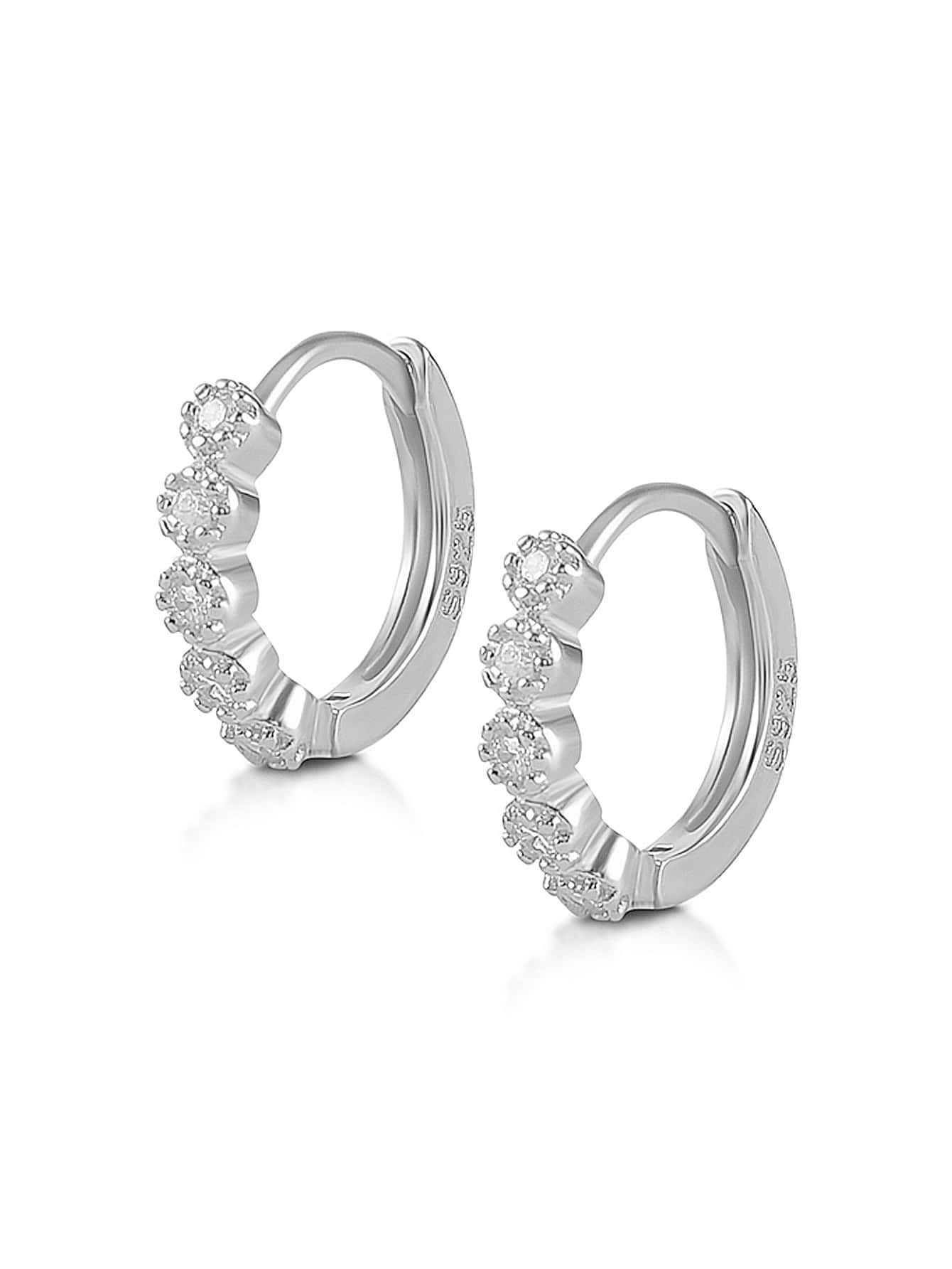 Cubic Zirconia Decor Silver Hoop Earrings For Women Bridal Wedding Fine Jewelry