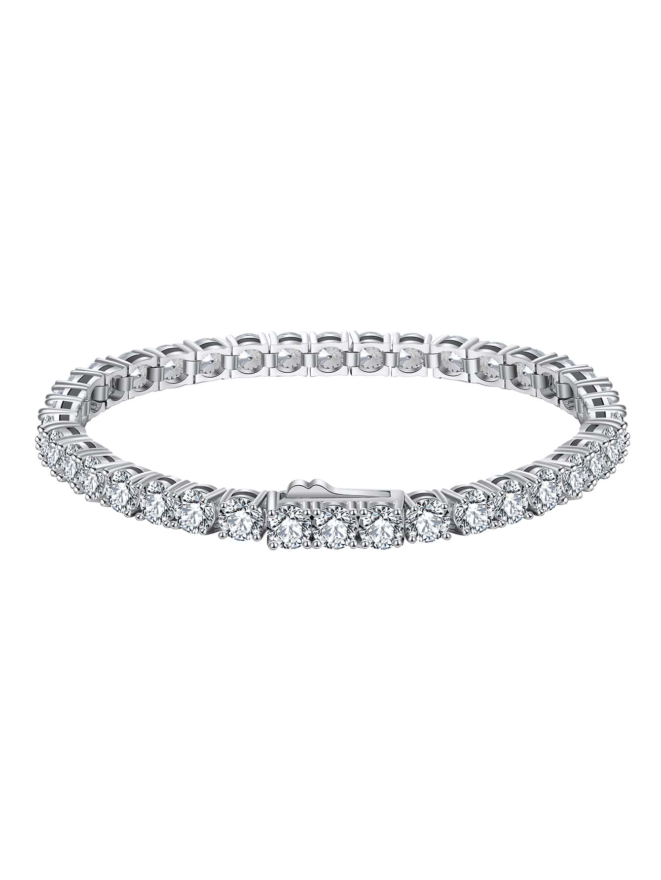 Cubic Zirconia Decor Silver Bracelet For Women Bridal Wedding Fine Jewelry