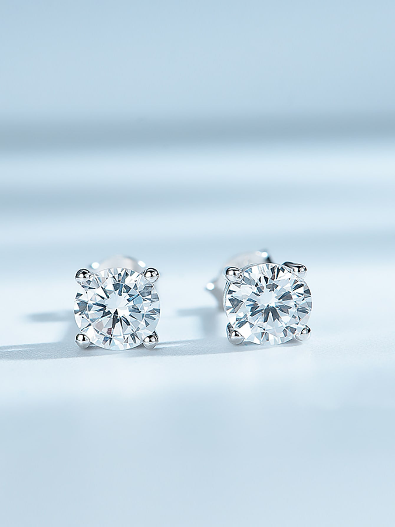 Cubic Zirconia Decor Silver Stud Earrings For Women Bridal Wedding Fine Jewelry