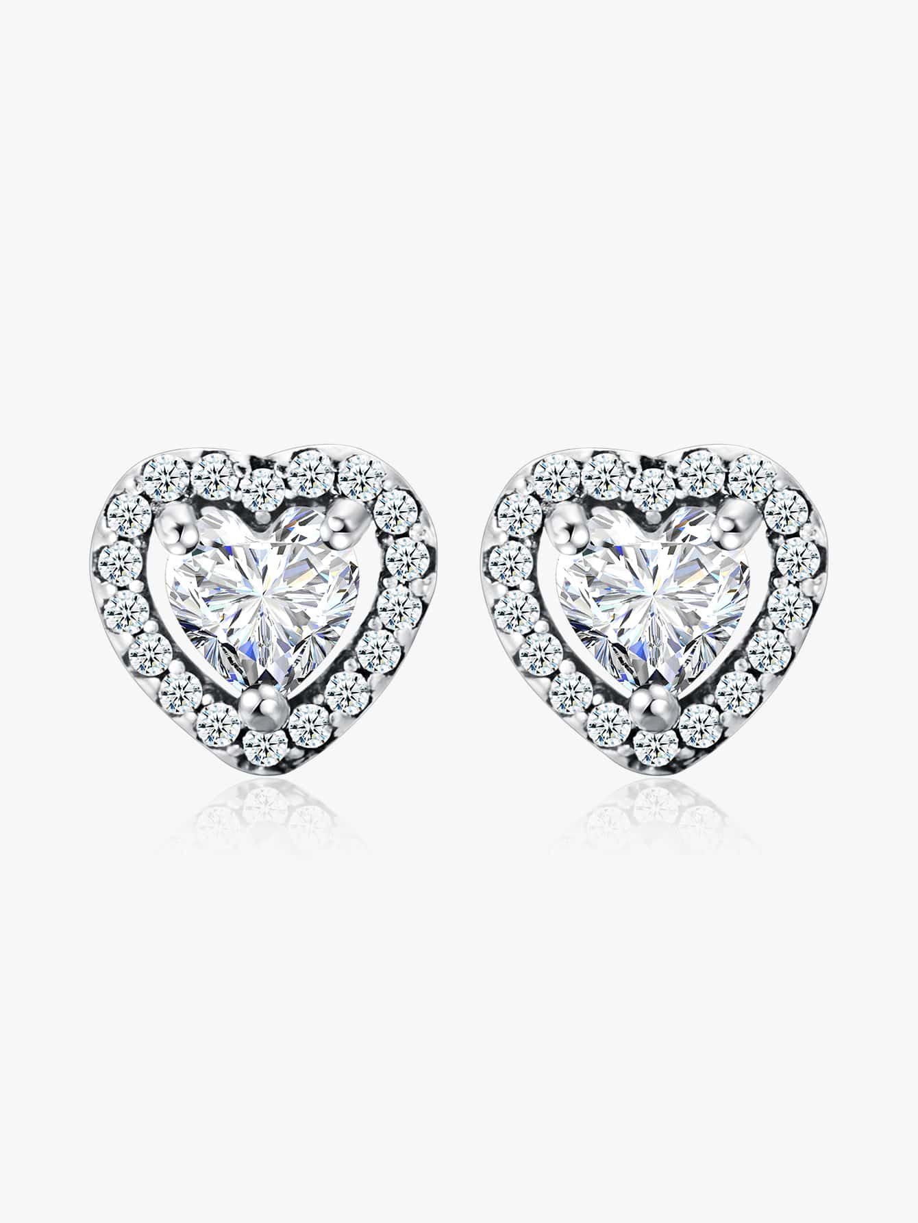 Cubic Zirconia Heart Silver Stud Earrings For Women Bridal Wedding Fine Jewelry