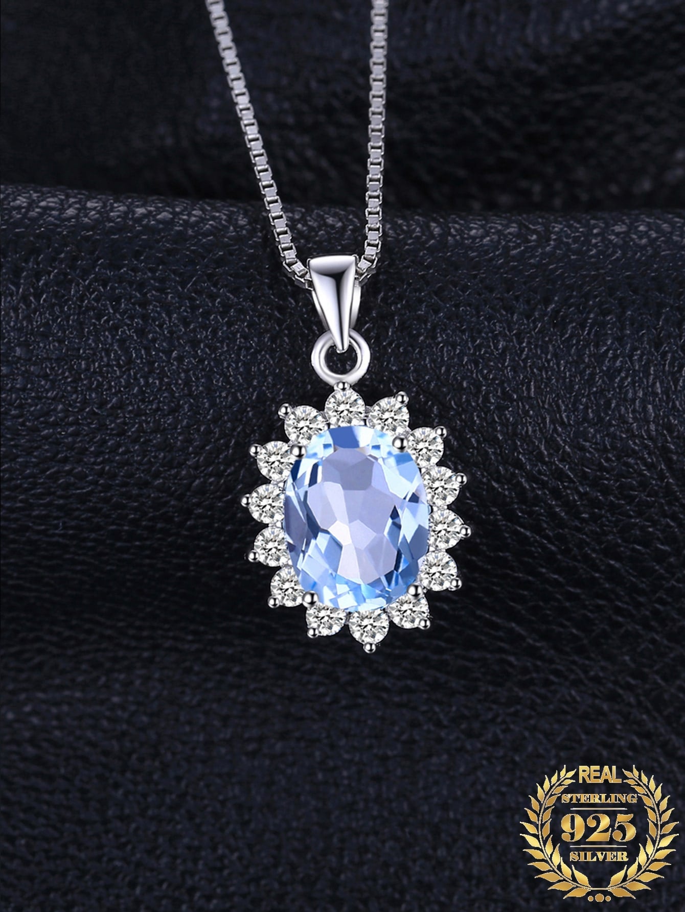 1pc Luxury and Gorgeous 925 Sterling Silver Classic Design Exquisite Multi-faceted Oval Cut Natural Sky Blue Topaz Silver Pendant Necklace For Women For Prom Party Banquet For Daily Decoration Fine Jewelry