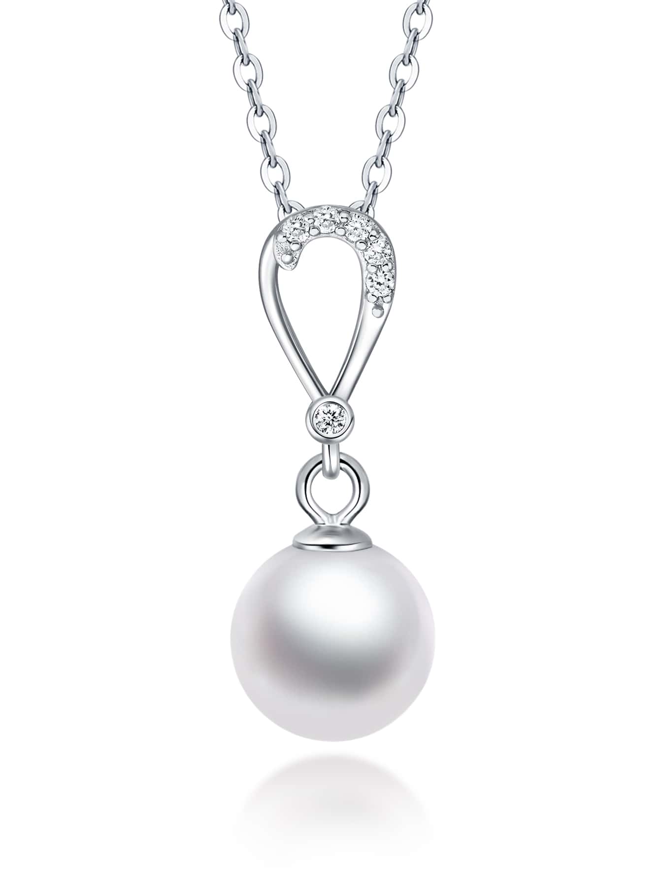 1pc Glamorous Cubic Zirconia Decor Cultured Pearl Charm Silver Necklace For Women For Dating Gift