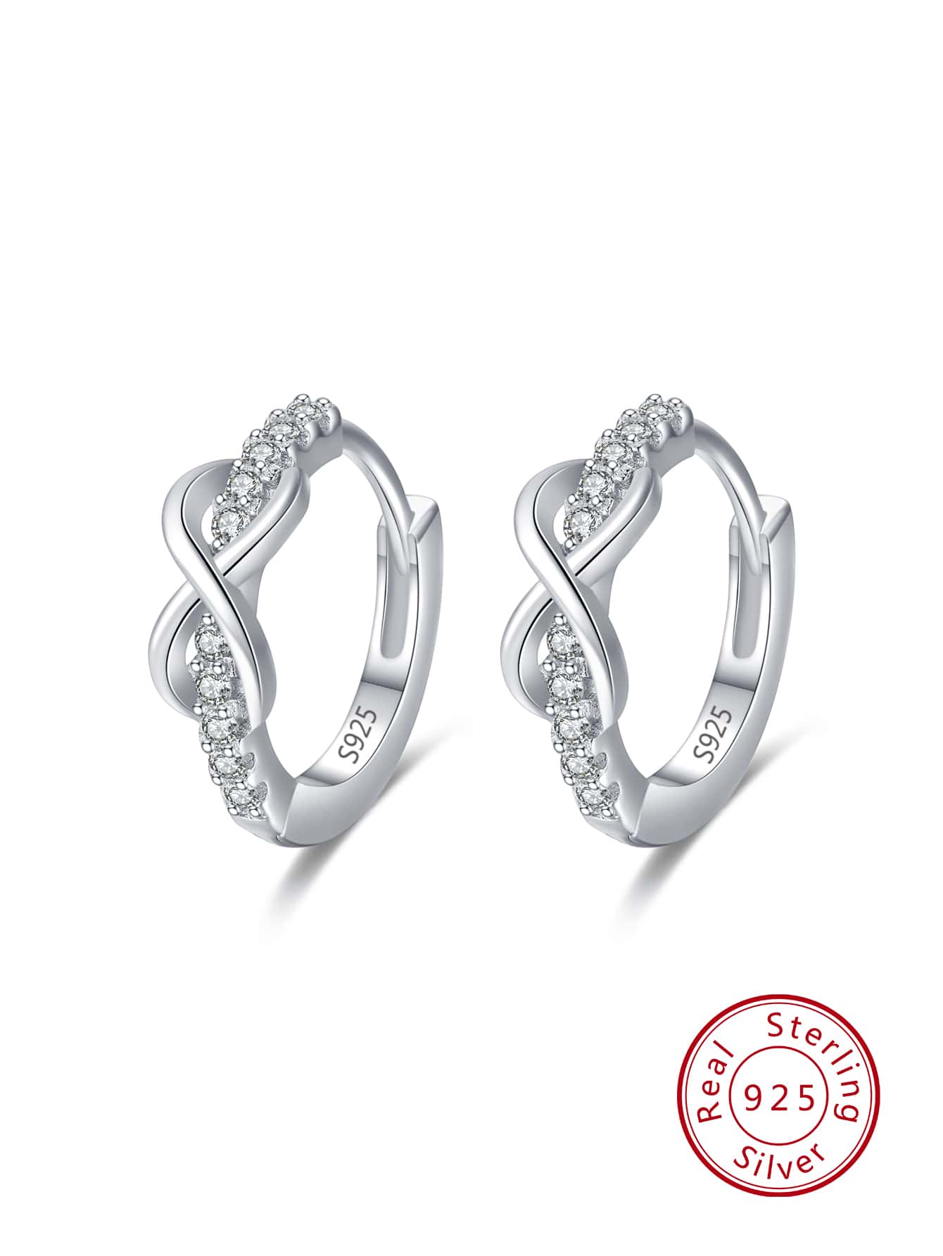 Cubic Zirconia Decor Silver Hoop Earrings For Women Bridal Wedding Fine Jewelry