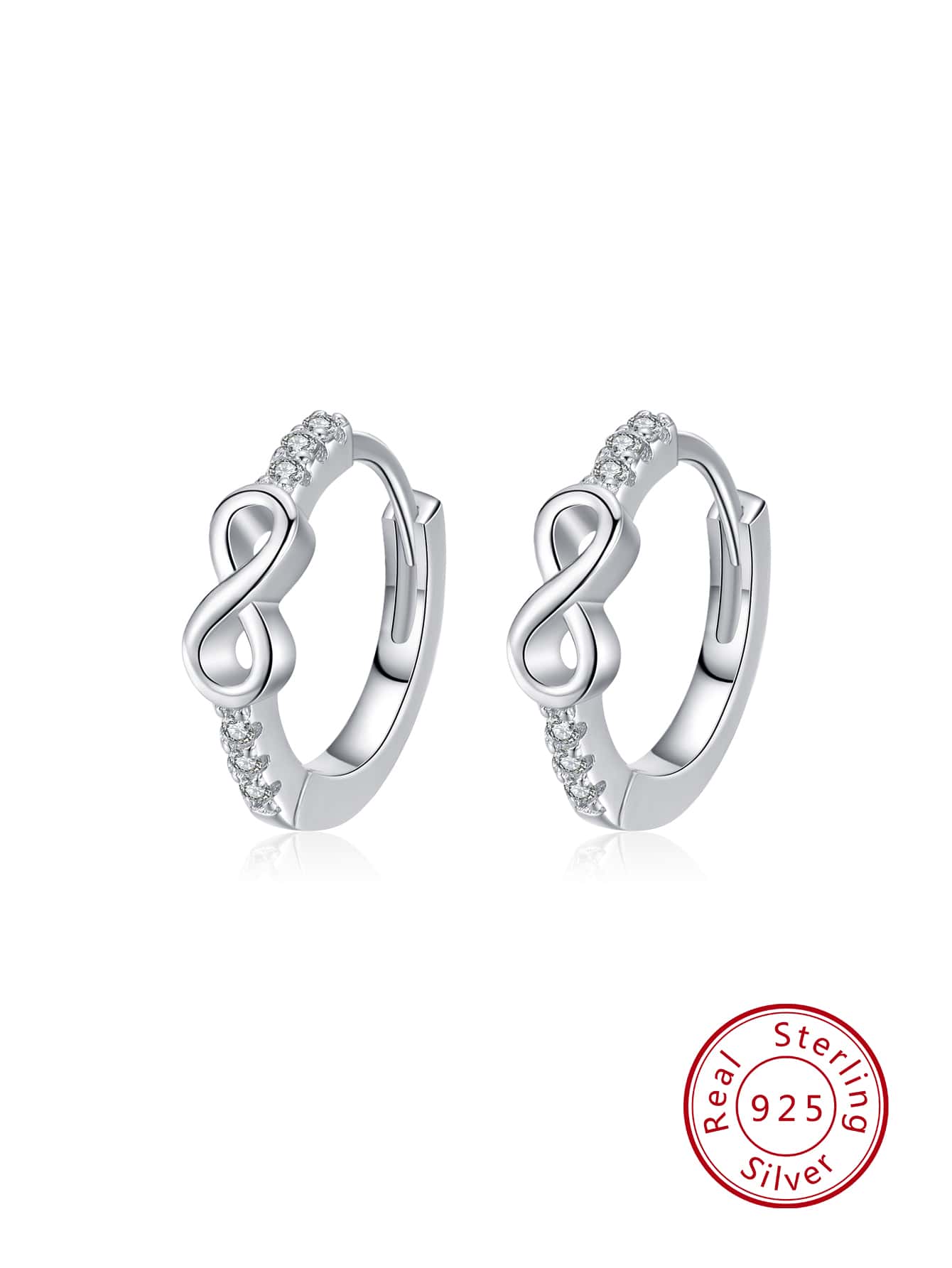 Cubic Zirconia & Infinity Symbol Decor Silver Hoop Earrings For Women Bridal Wedding Fine Jewelry