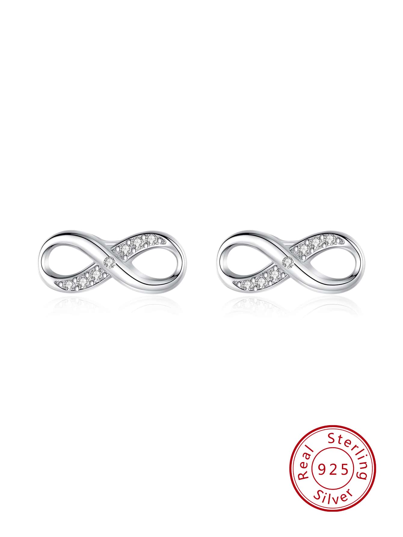 Cubic Zirconia Infinity Symbol Design Silver Stud Earrings For Women Bridal Wedding Fine Jewelry