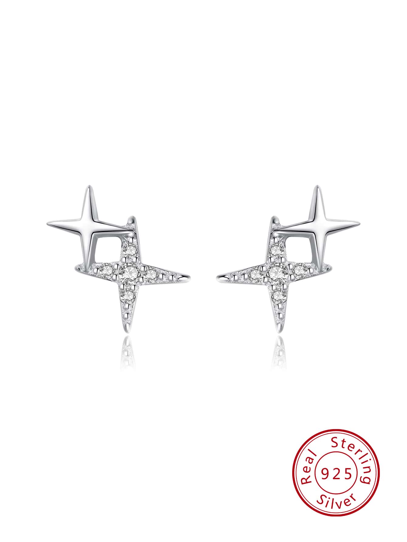 Cubic Zirconia Decor Silver Stud Earrings