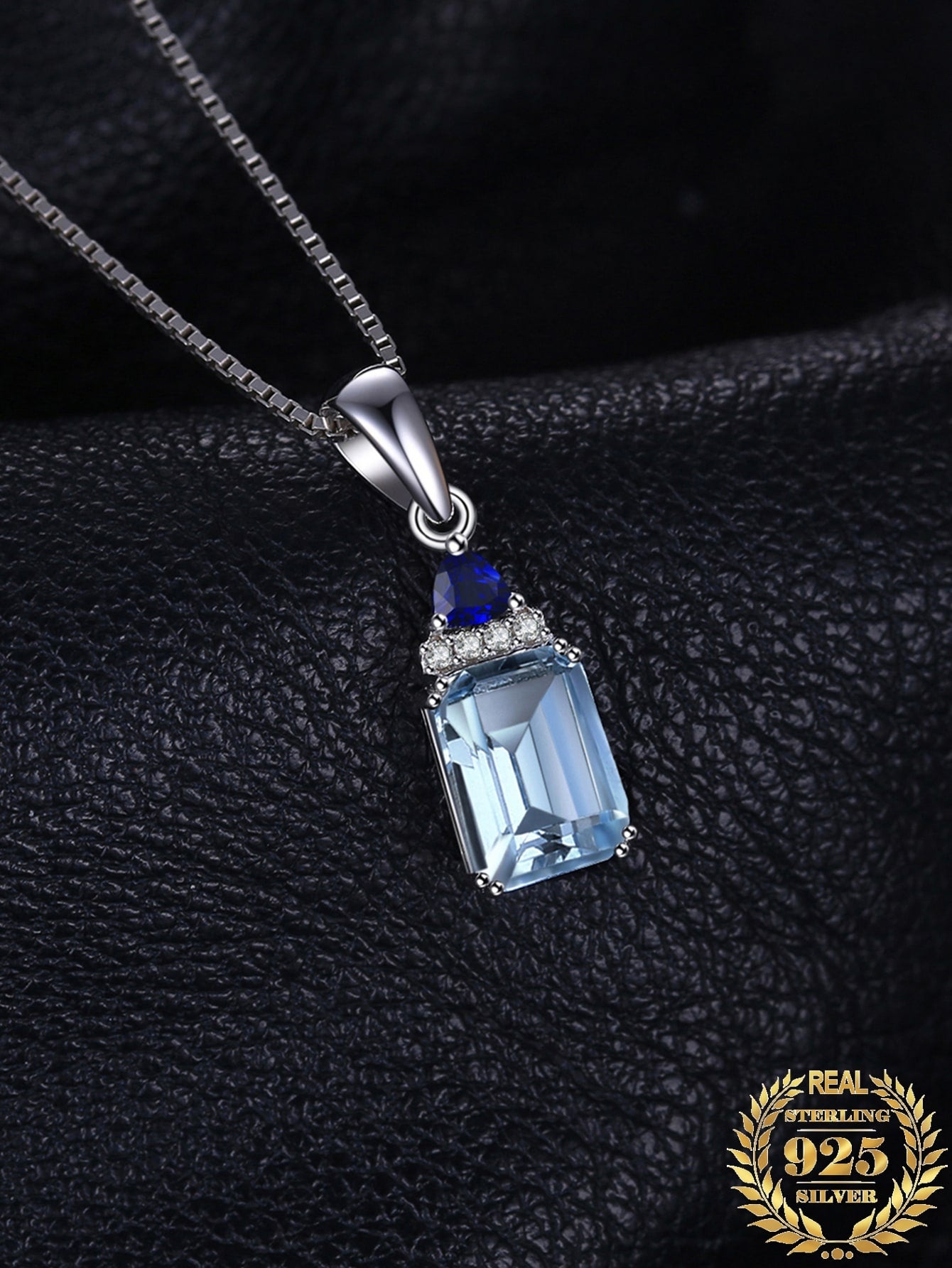 1pc Glamorous and Elegant 925 Sterling Silver Exquisite Emerald Cut Natural Sky Blue Topaz Silver Pendant Necklace For Women For Daily Decoration For Dating Gift Fine Jewelry