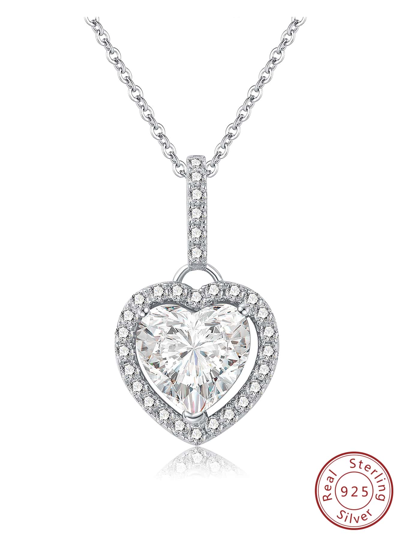 1pc Fashionable Cubic Zirconia Heart Silver Pendant Necklace For Women For Dating Gift