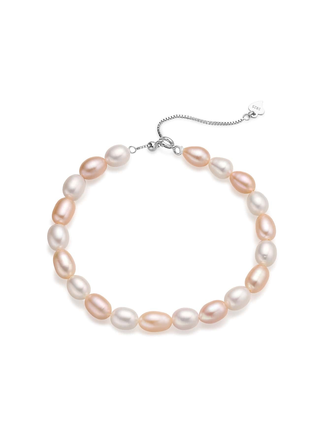 1pc Elegant Cultured Pearl Beaded Silver Bracelet For Women For Dating Gift