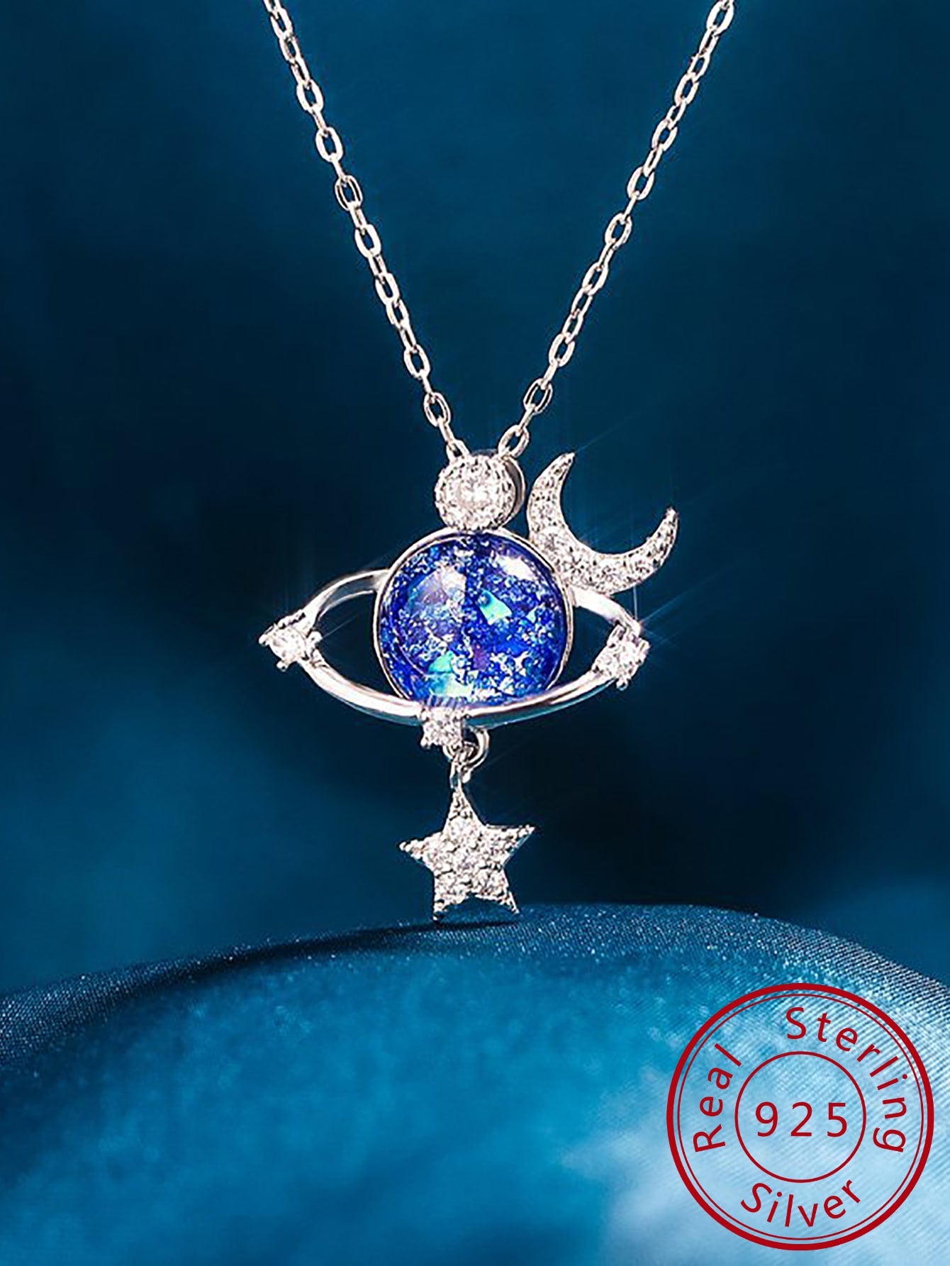 1pc Fashion Silver Cubic Zirconia Planet Pendant Necklace For Women For Birthday Gift