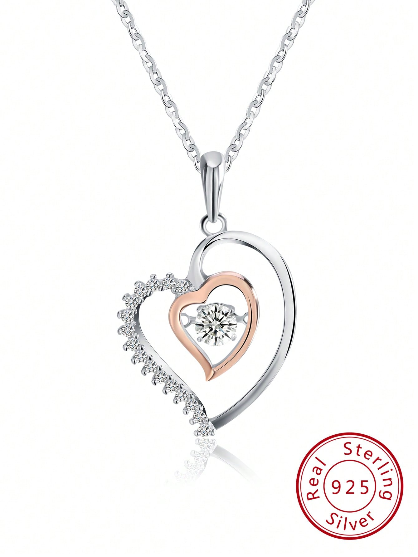 1pc Fashion Silver Cubic Zirconia Decor Heart Pendant Necklace For Women For Dating Gift