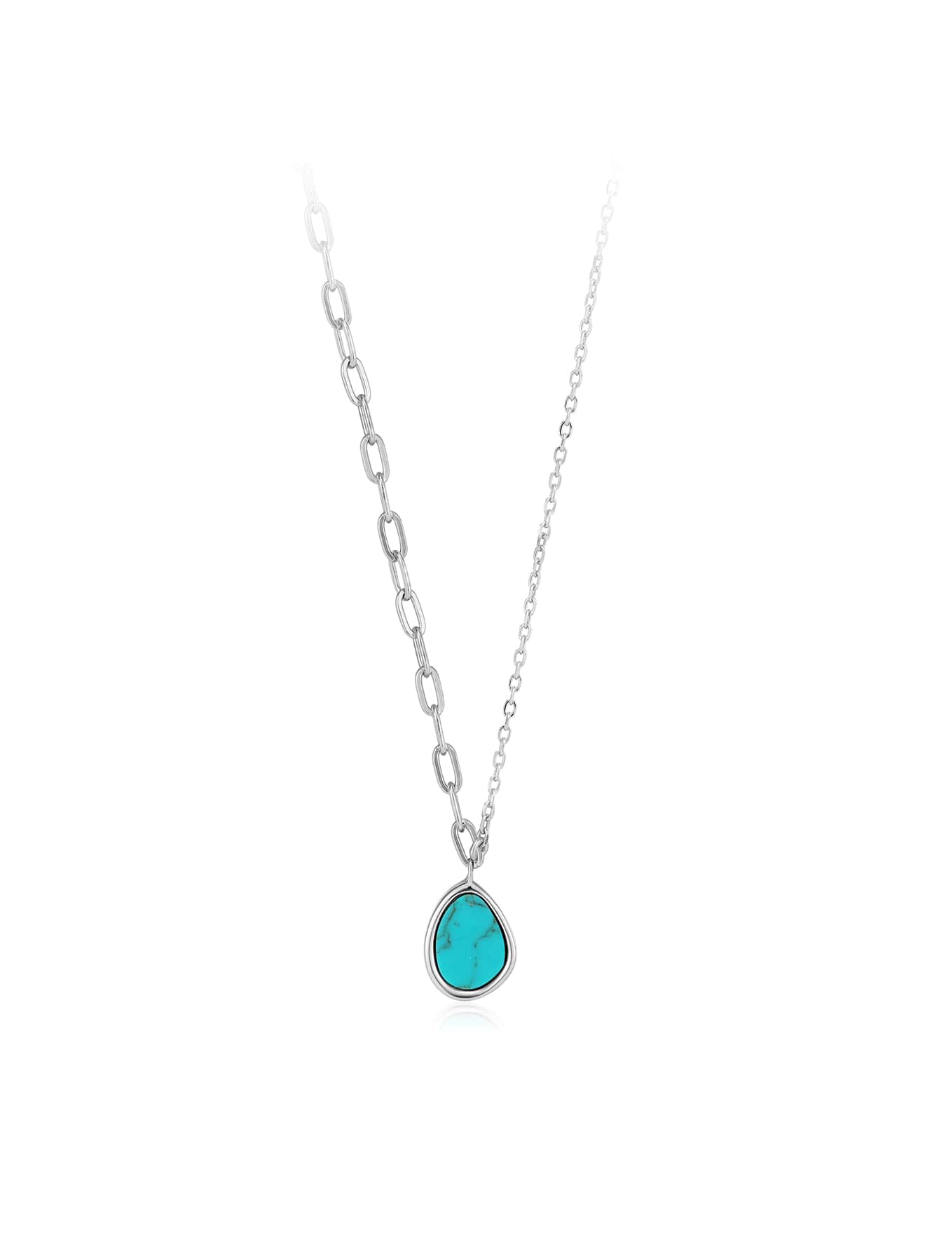 1pc Boho Turquoise Decor Water-drop Charm Silver Necklace For Women For Daily Decoration