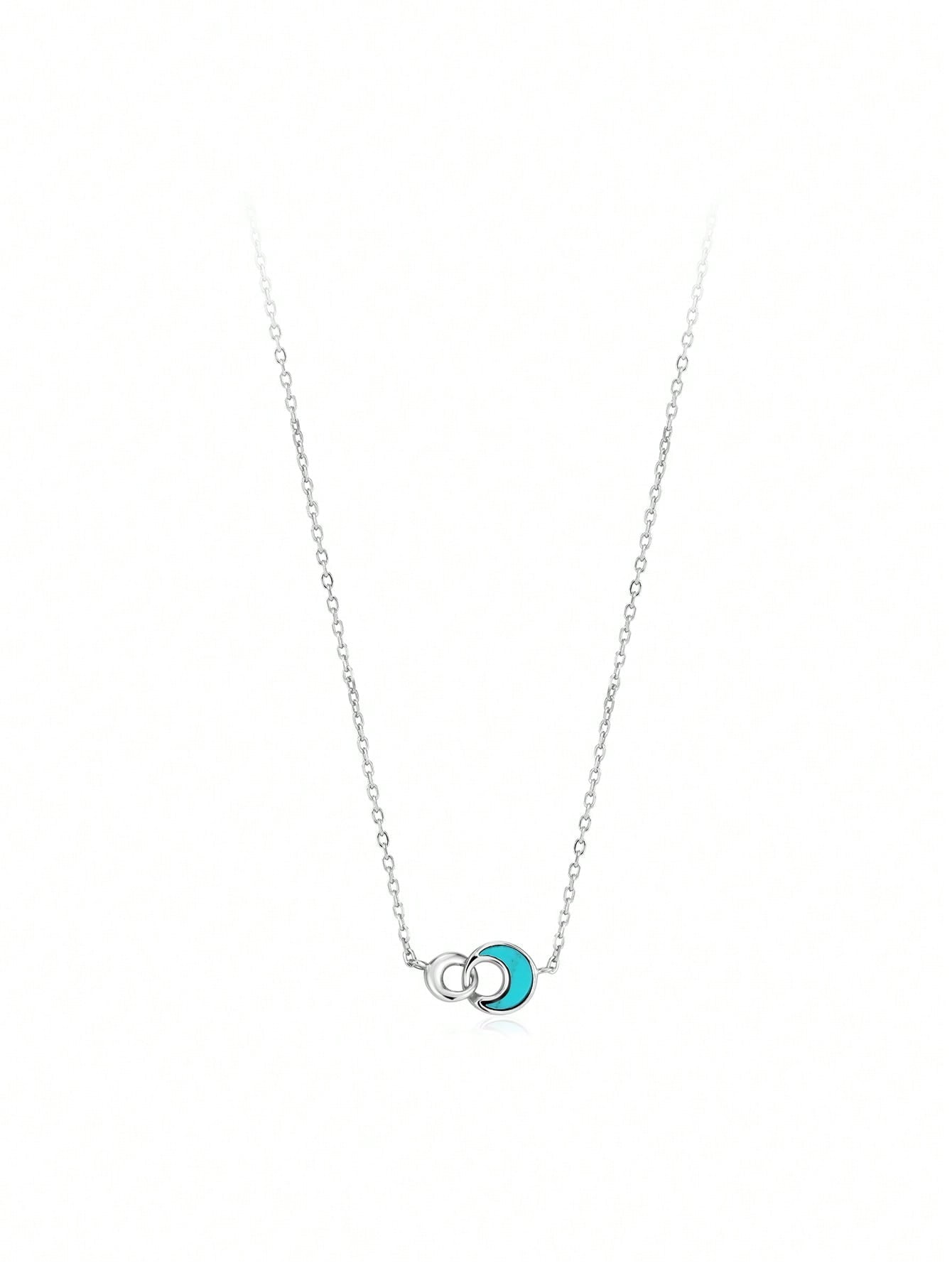 1pc Fashionable Turquoise Decor Round Charm Silver Necklace For Women For Daily Decoration