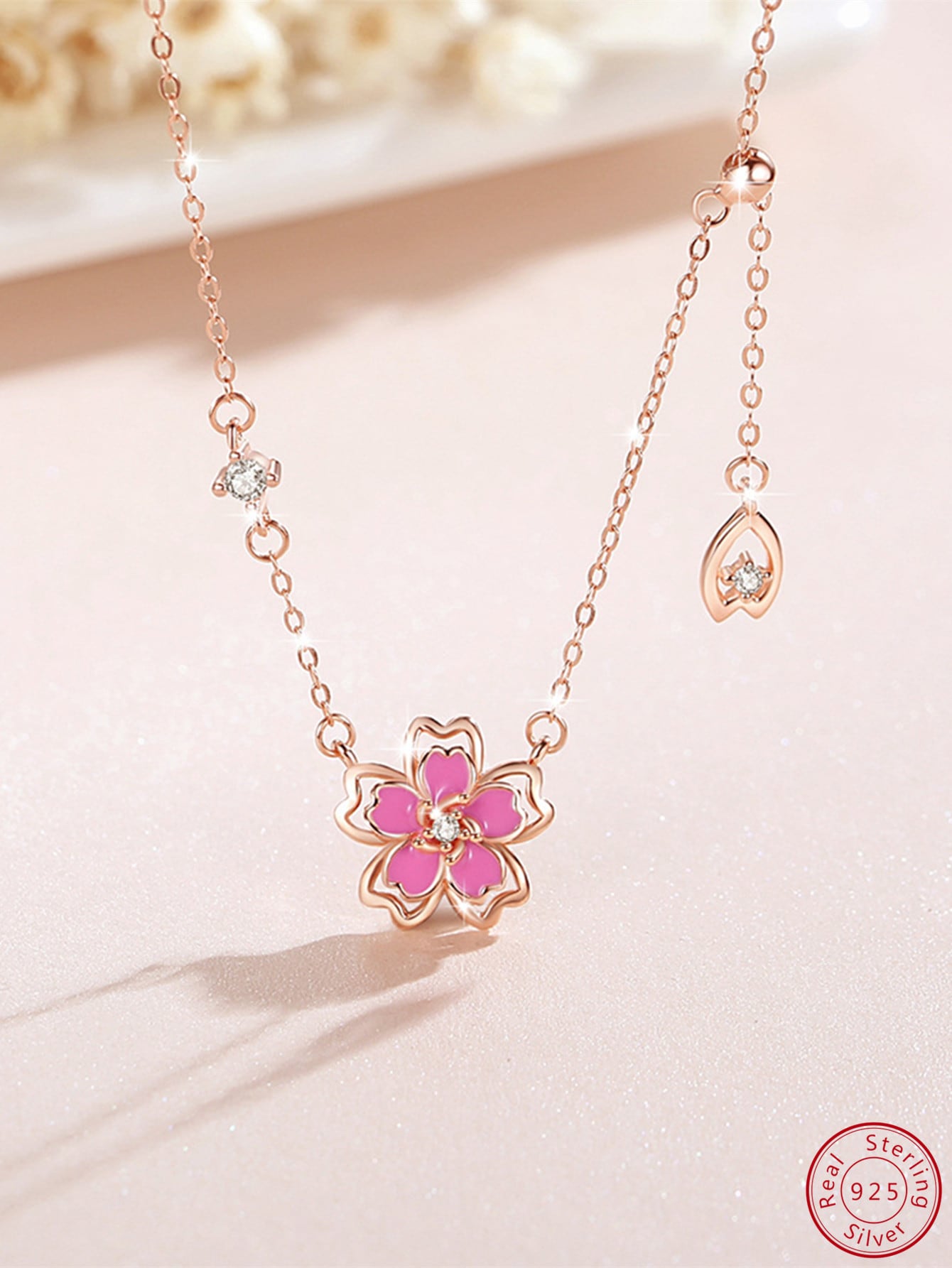 1pc Fashion Cubic Zirconia Decor Flower Pendant Silver Necklace For Women For Daily Decoration