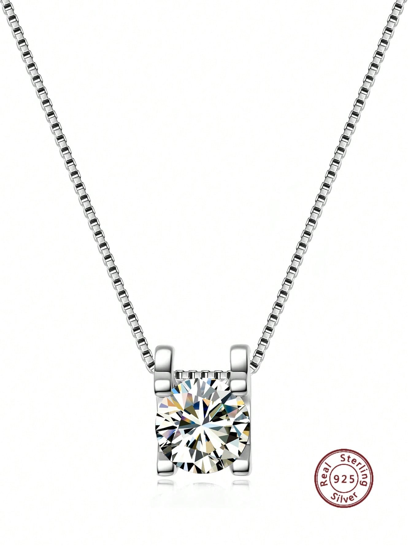 1pc Glamorous Cubic Zirconia Square Charm Silver Necklace For Women For Gift