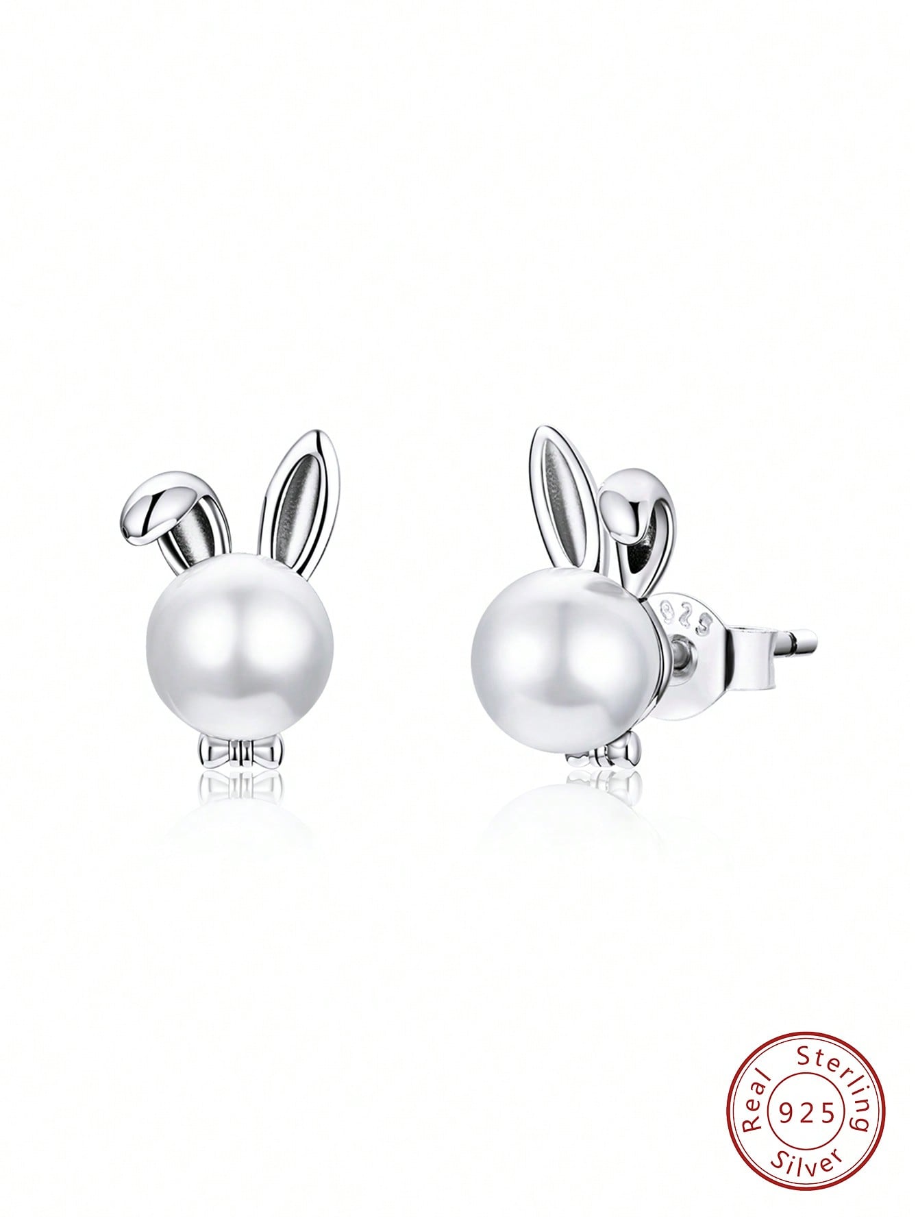 1 pair Cultured Pearls Animal Bunny Stud Earrings For Women S925 Sterling Silver Fine Jewelry Daily Wear Gifts